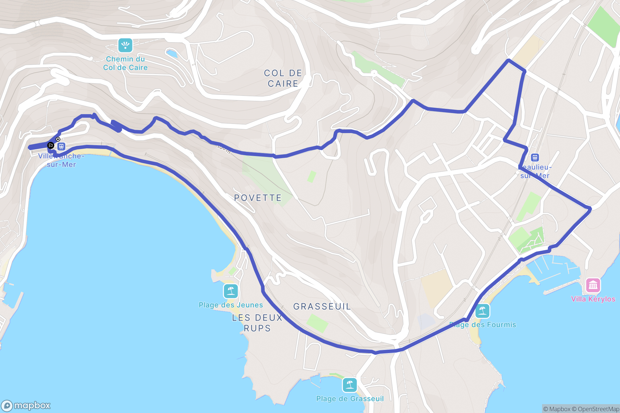 Villefranche-sur-Mer : carte du parcours de randonnée - France