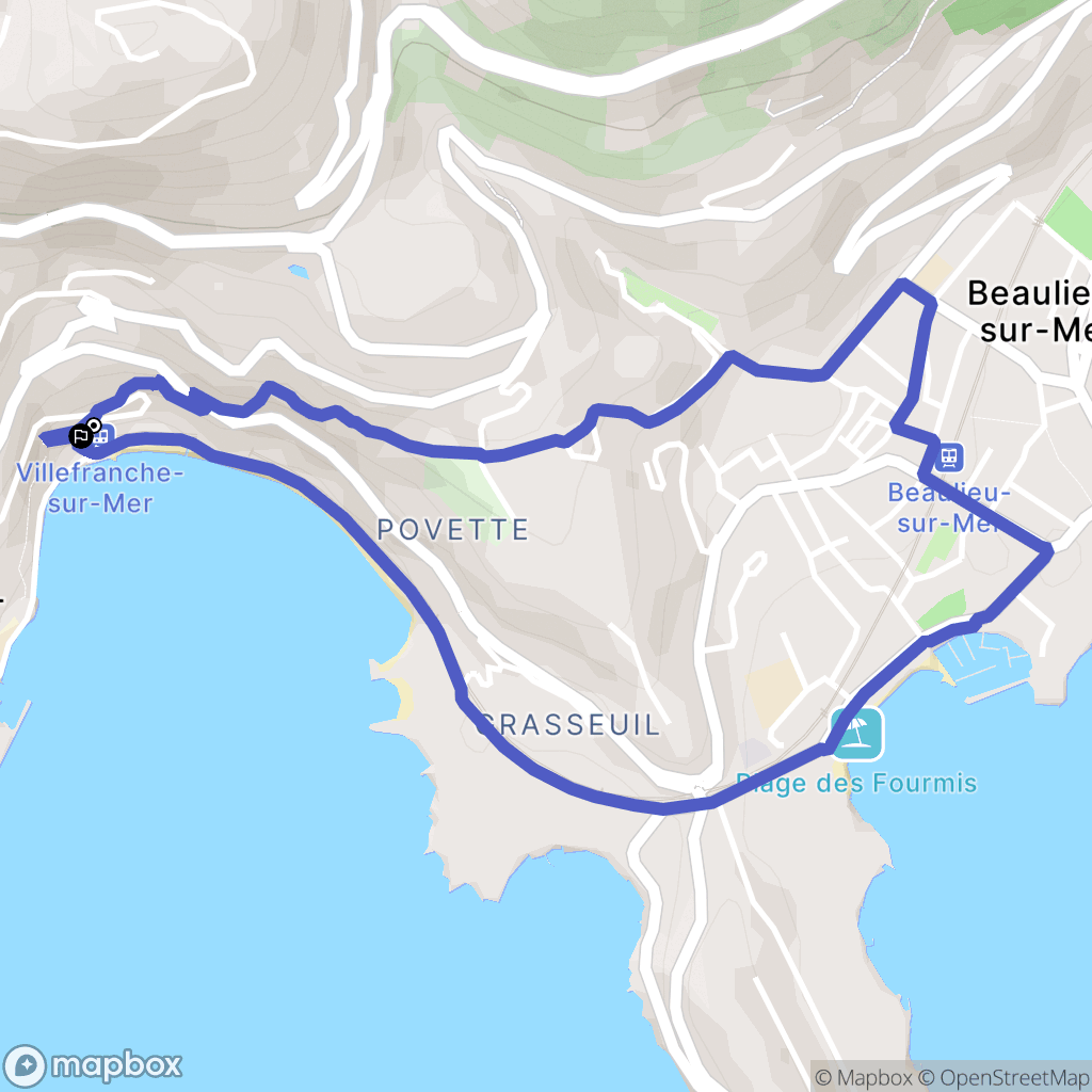 Villefranche-sur-Mer : carte du parcours de randonnée - France