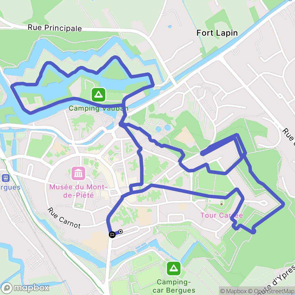 Bergues : carte du parcours de randonnée - France