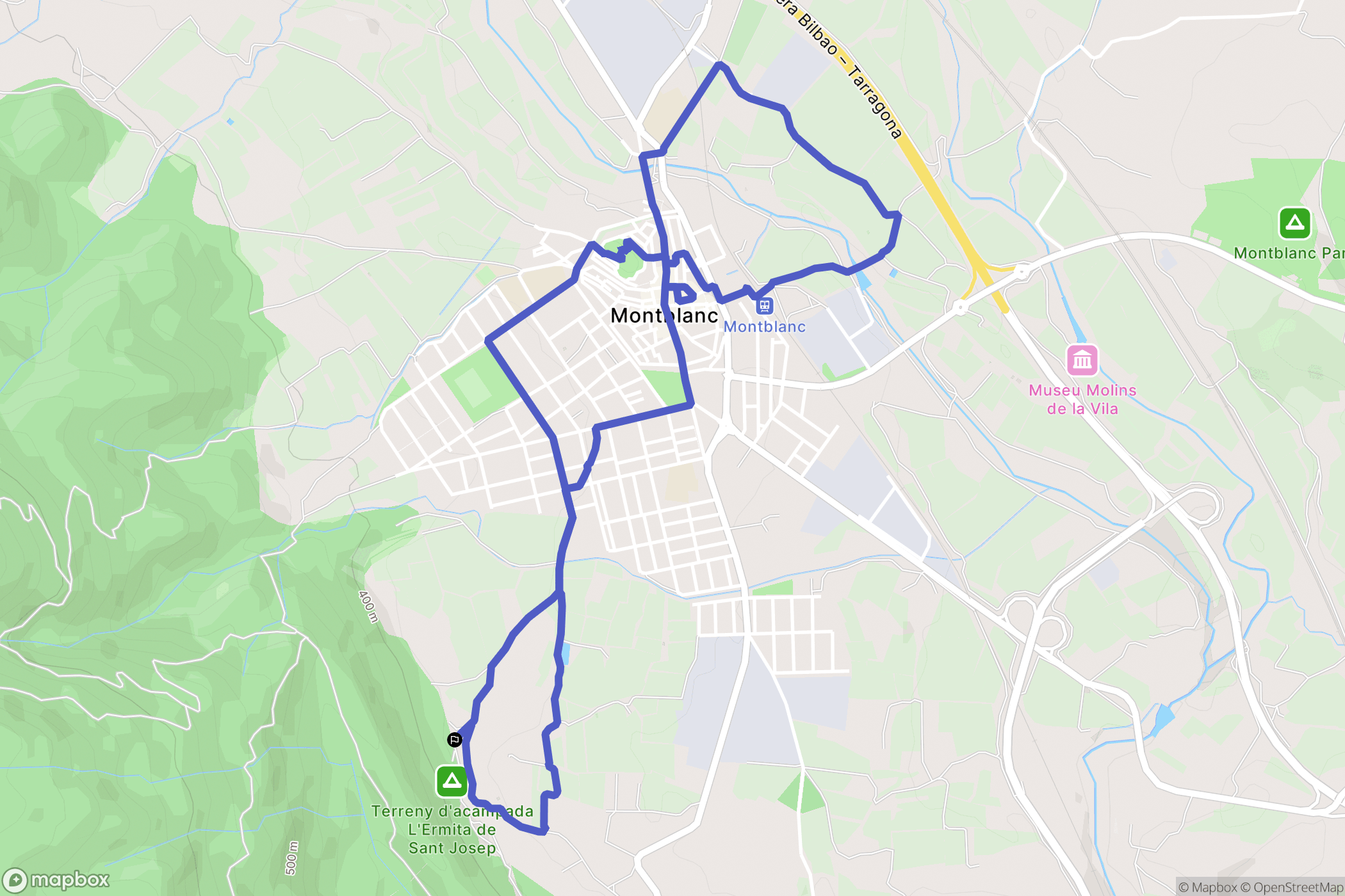Montblanc : carte du parcours de randonnée - Spain