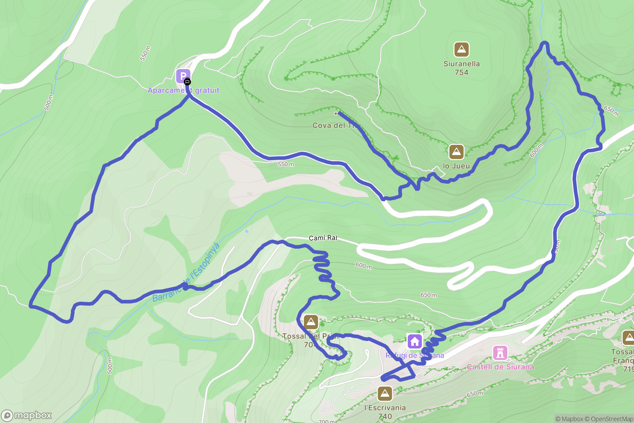 Cornudella de Montsant : carte du parcours de randonnée - Spain