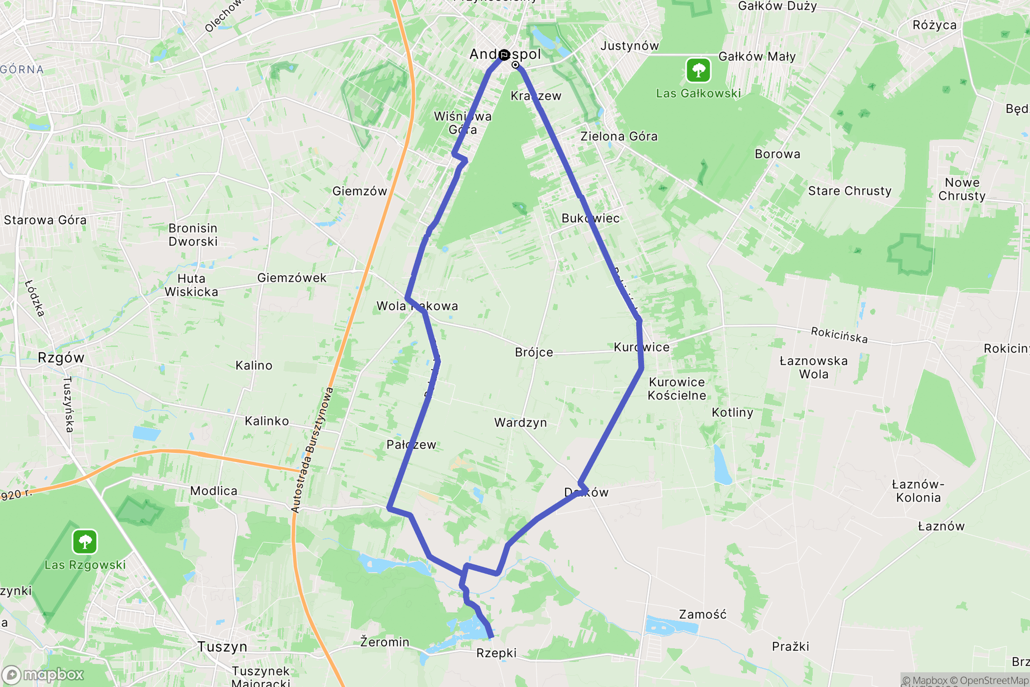 Andrespol: mapa trasy - Poland