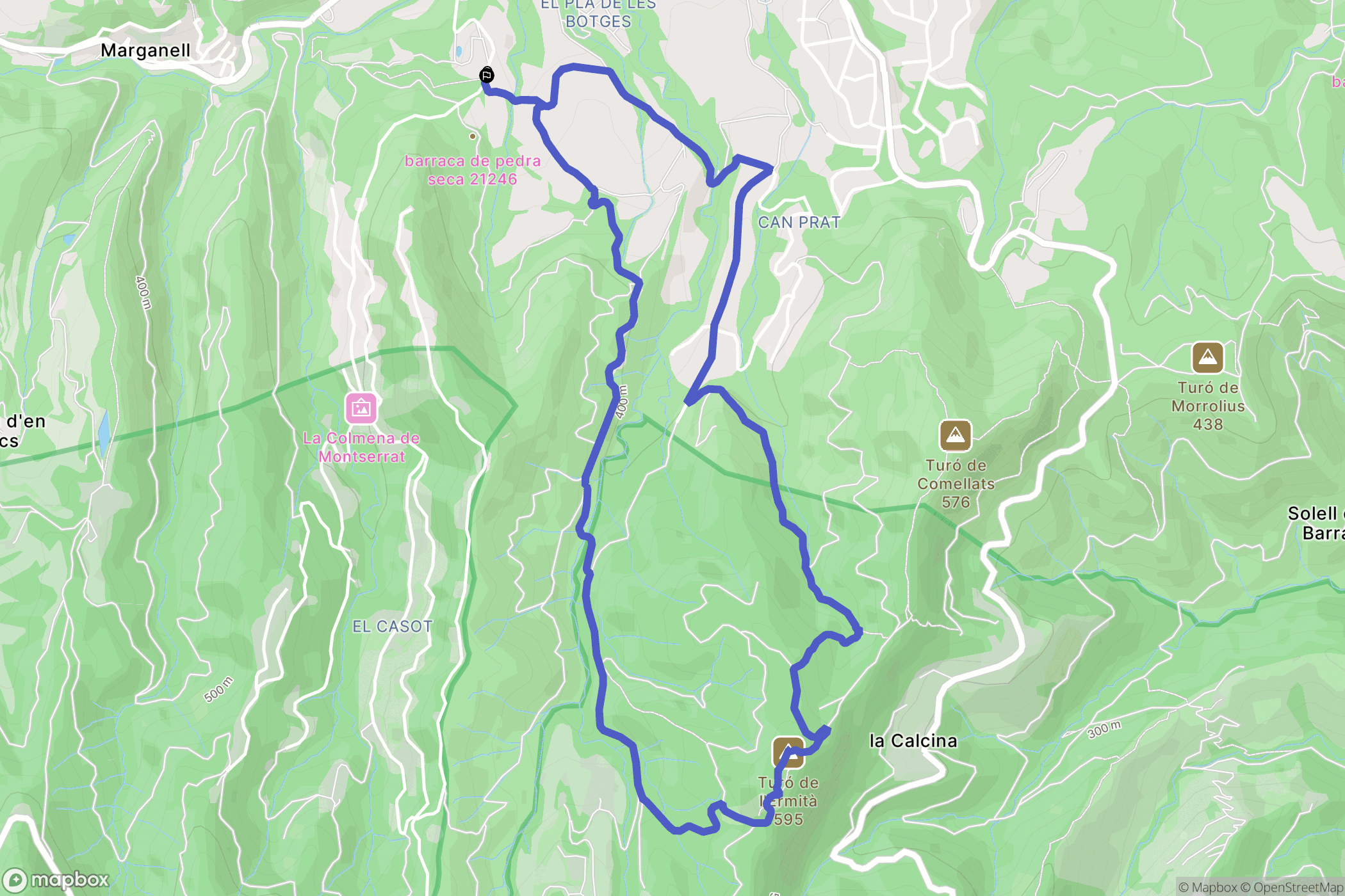 Marganell : carte du parcours de randonnée - Spain