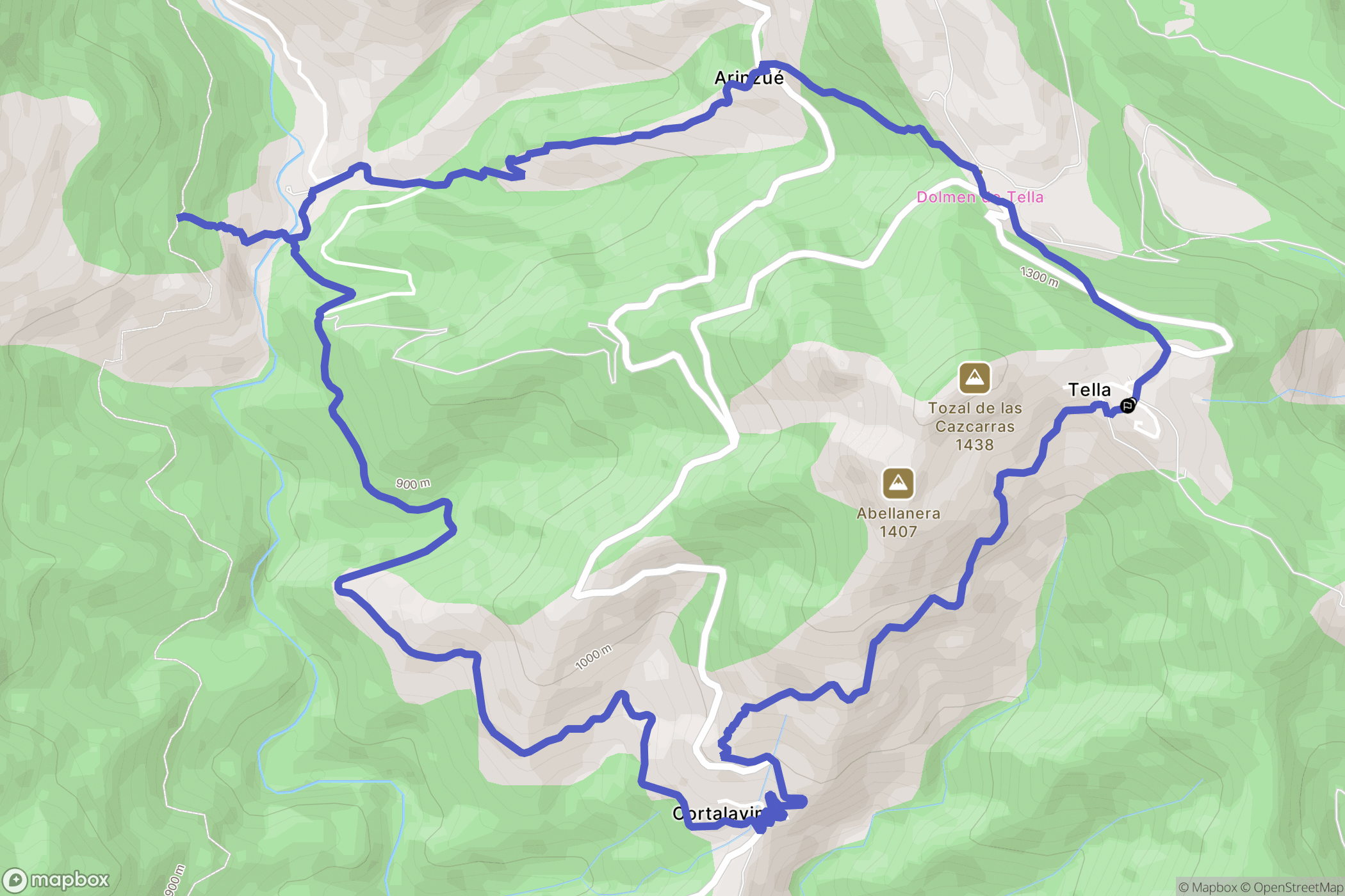 Tella : carte du parcours de randonnée - Spain
