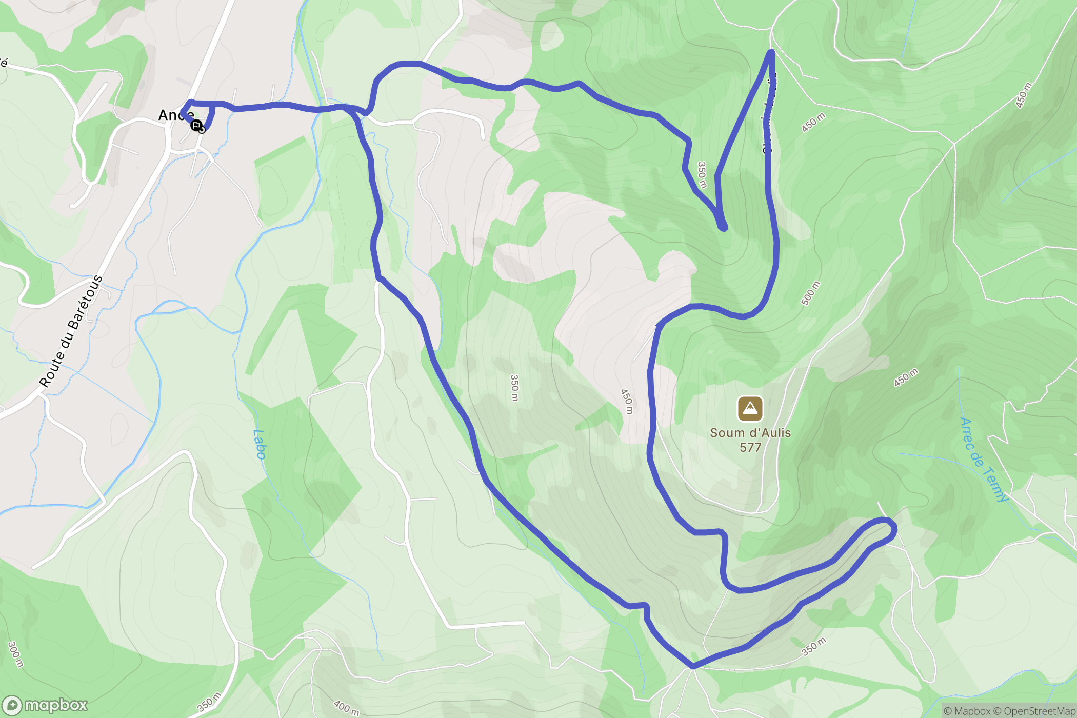 Ance Féas : carte du parcours de randonnée - France