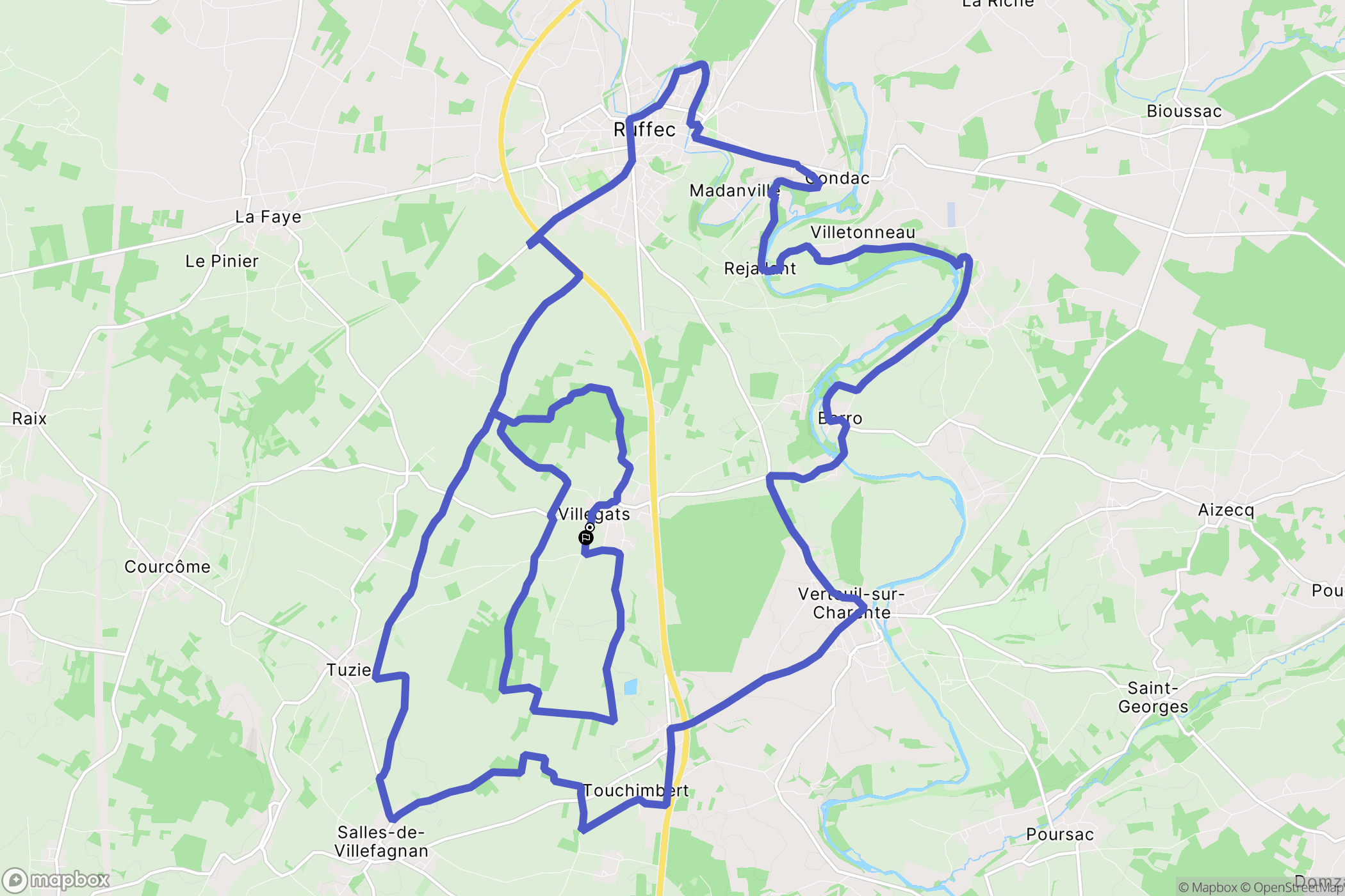 Courcôme : carte du parcours de randonnée - France
