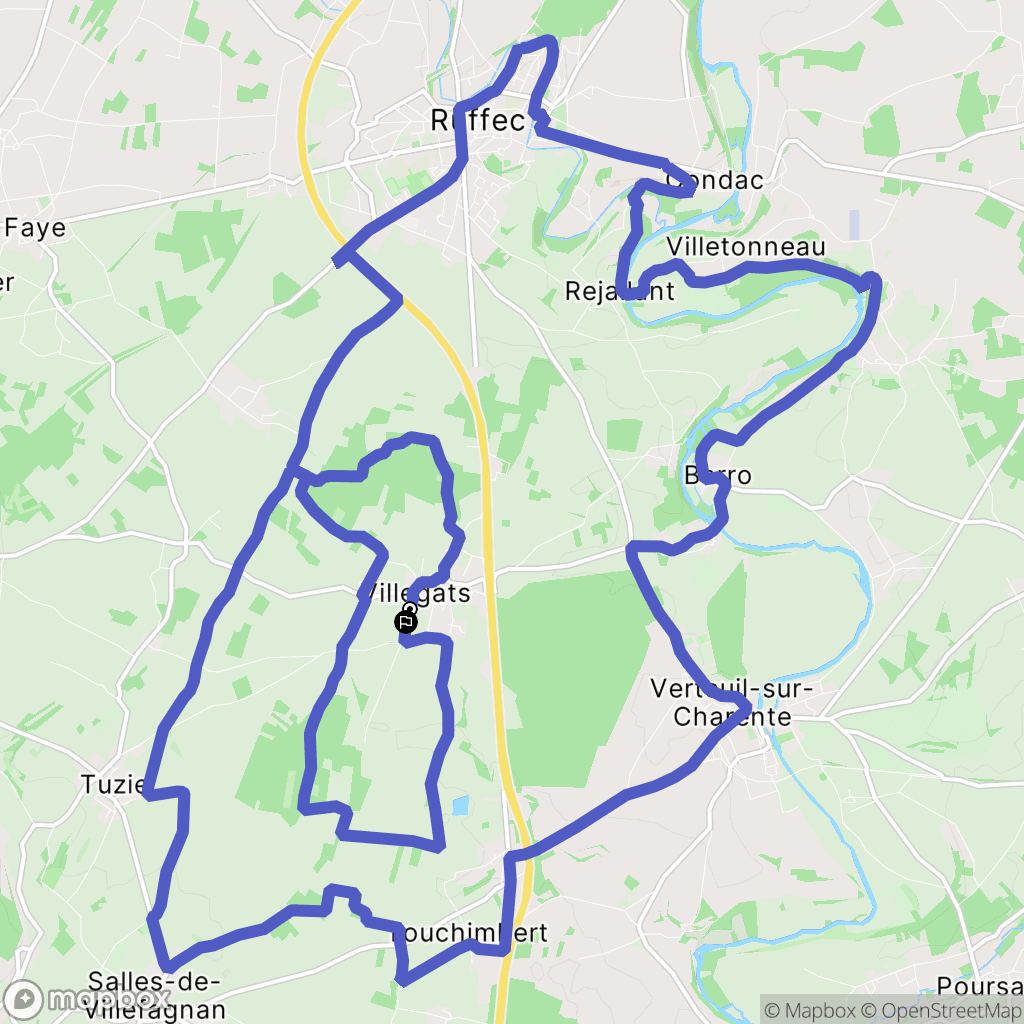 Courcôme : carte du parcours de randonnée - France