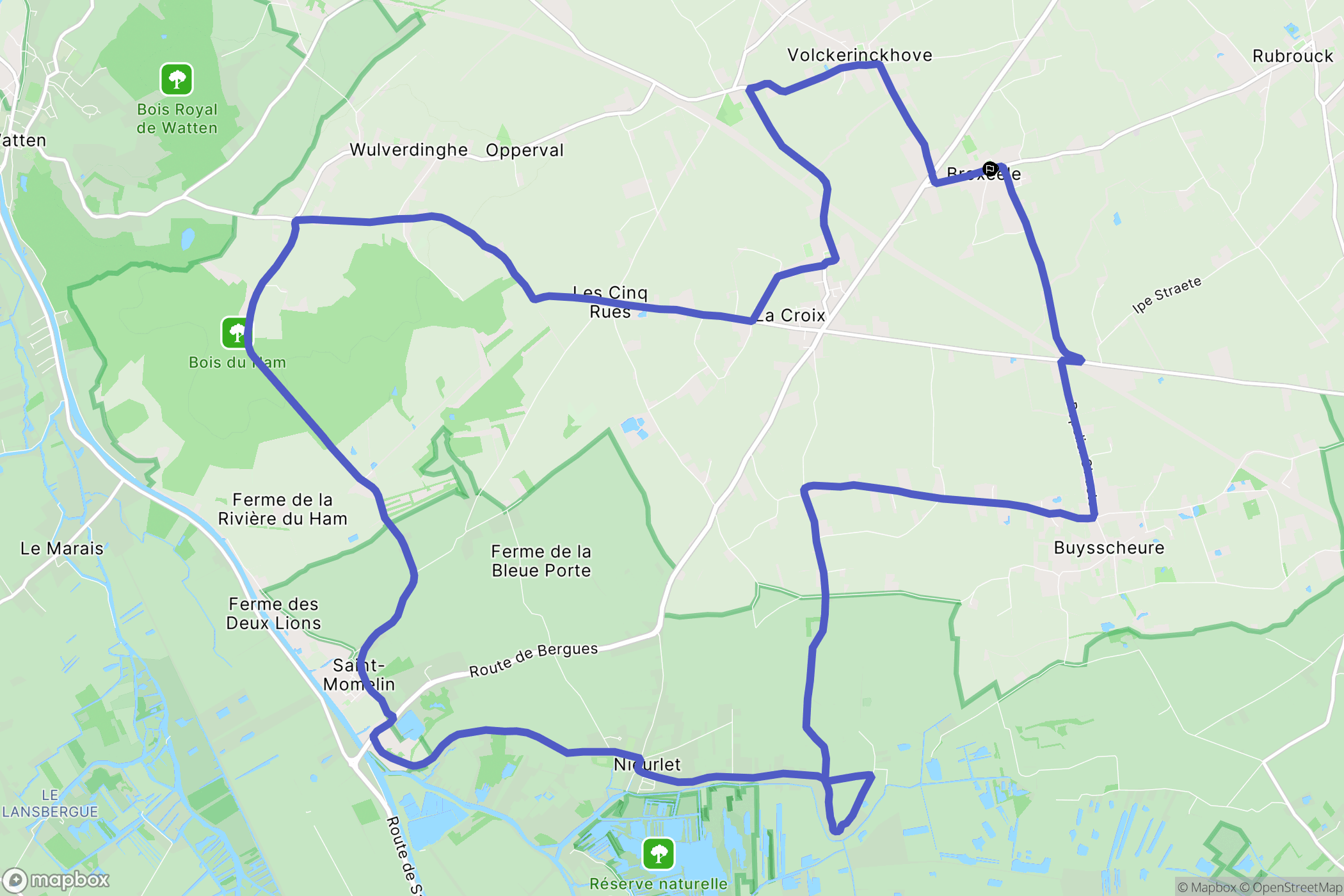 Broxeele : carte du parcours de randonnée - France
