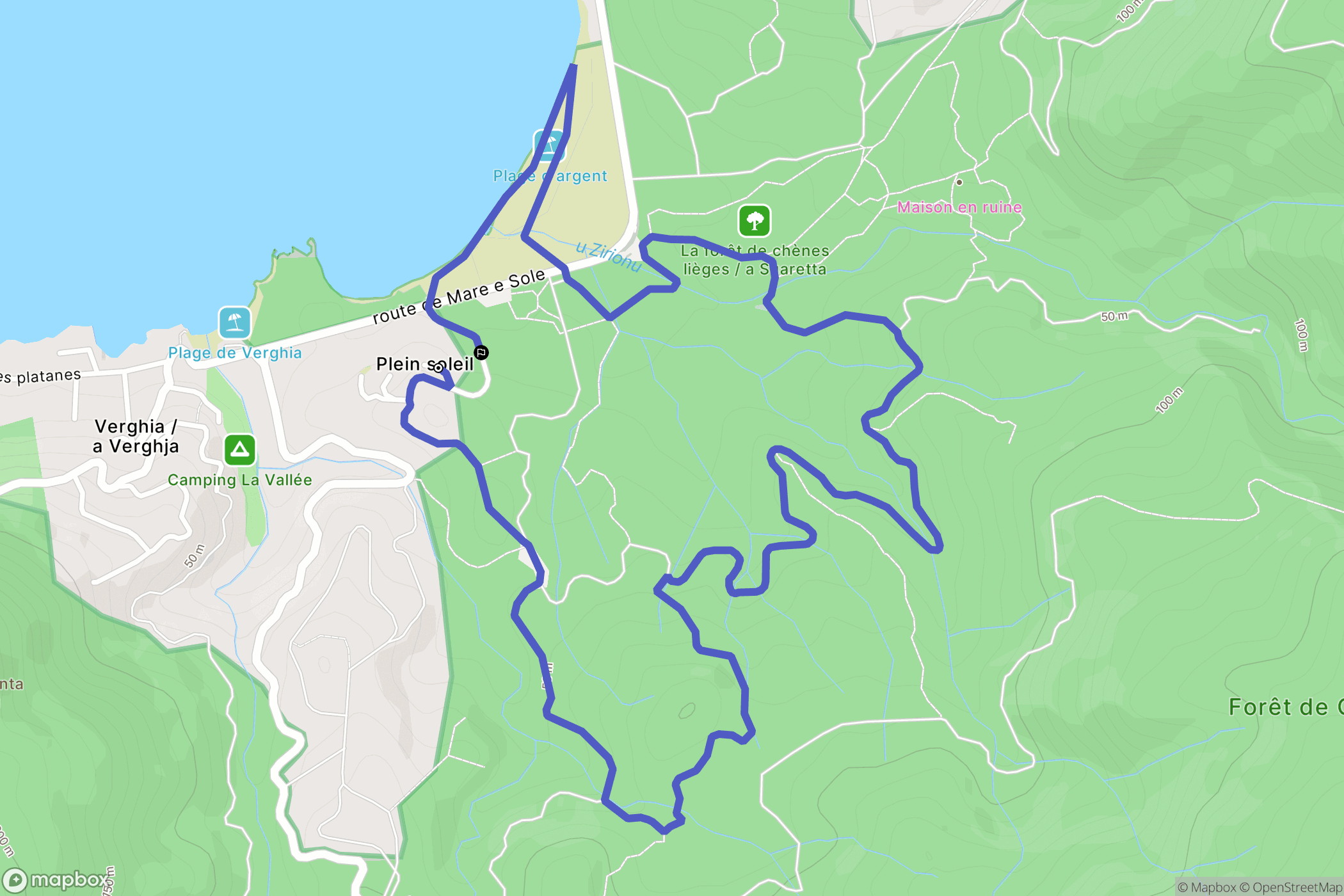 Coti-Chiavari : carte du parcours de randonnée - France