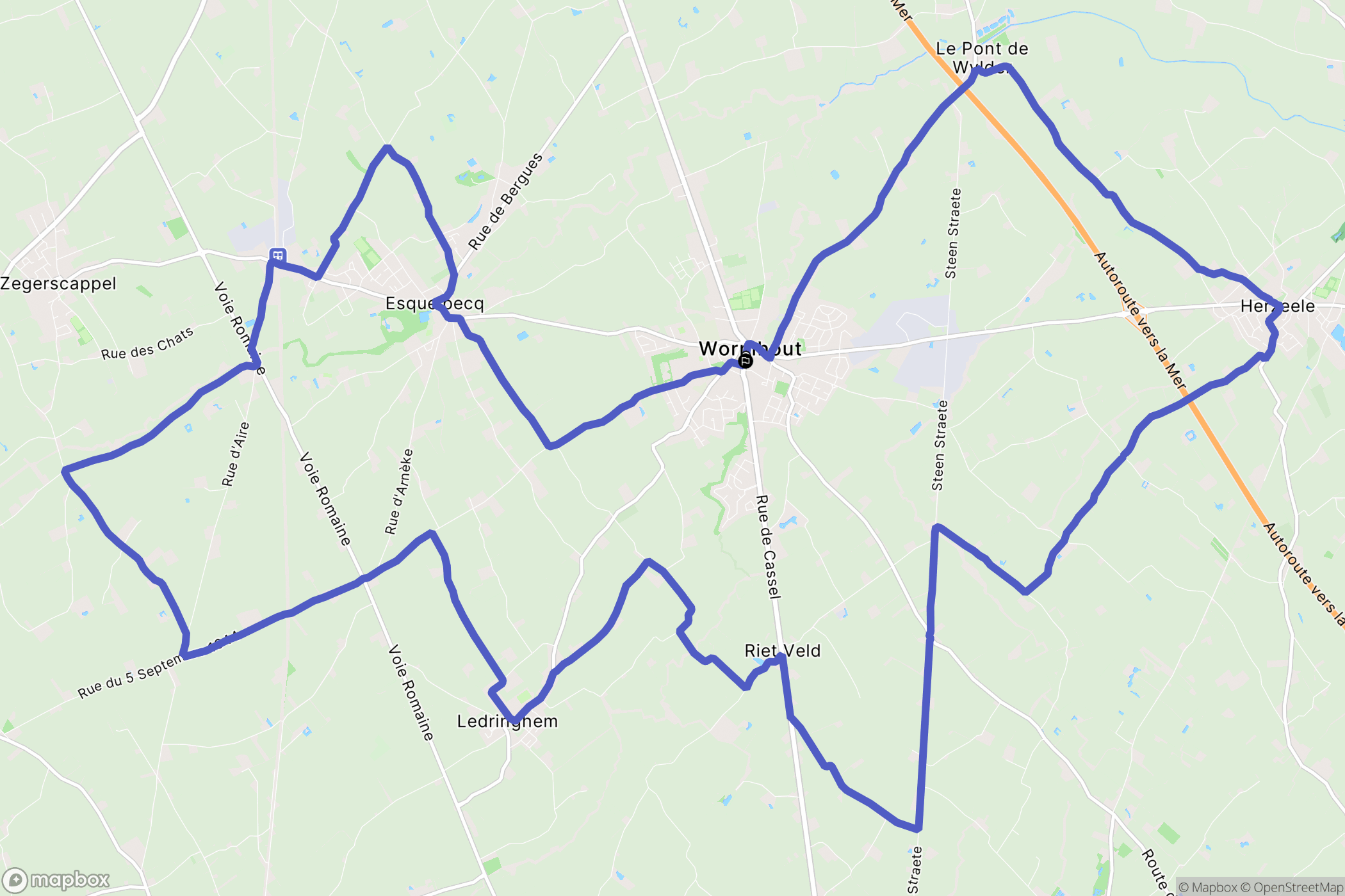 Wormhout : carte du parcours de randonnée - France
