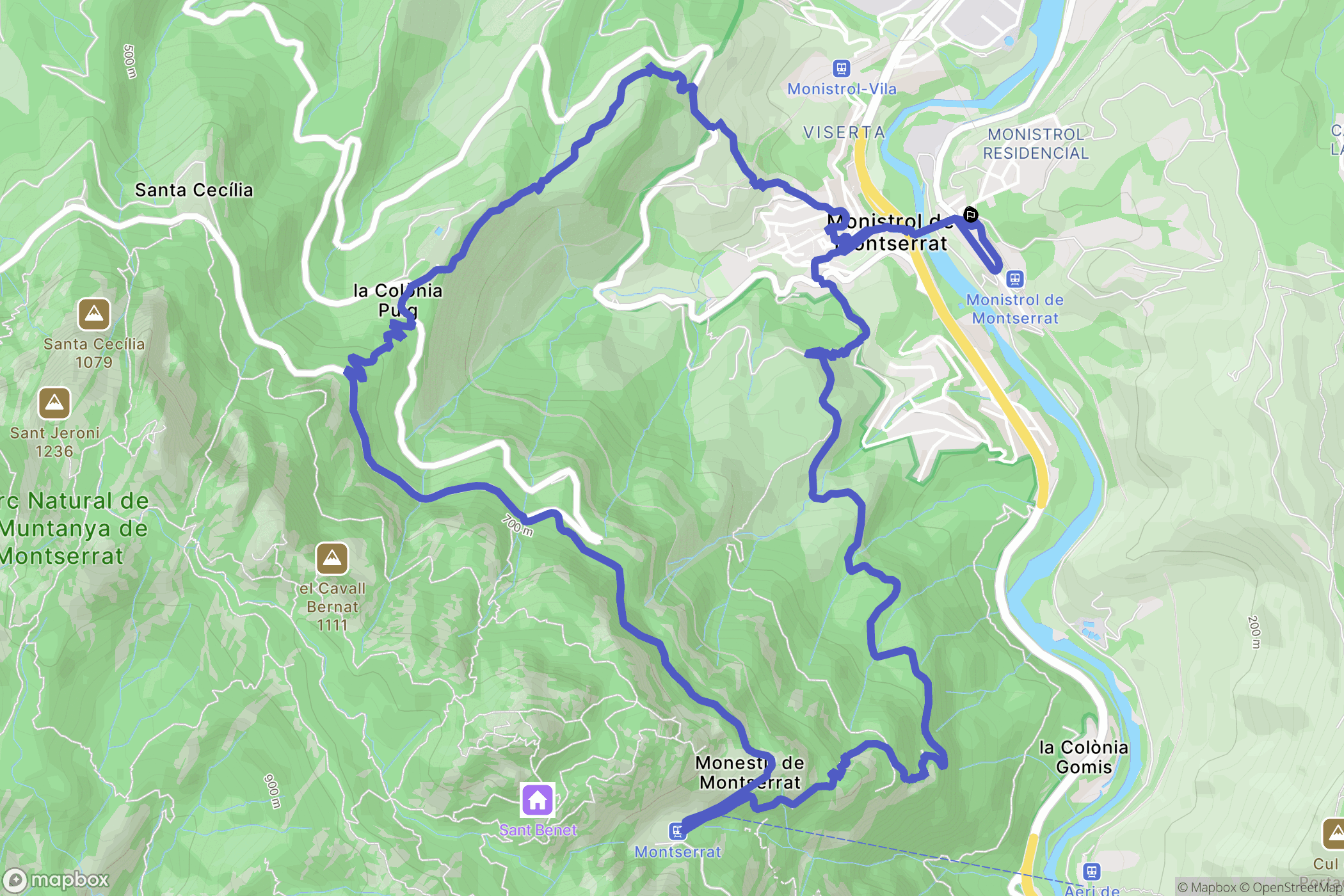 Monistrol de Montserrat : carte du parcours de randonnée - Spain