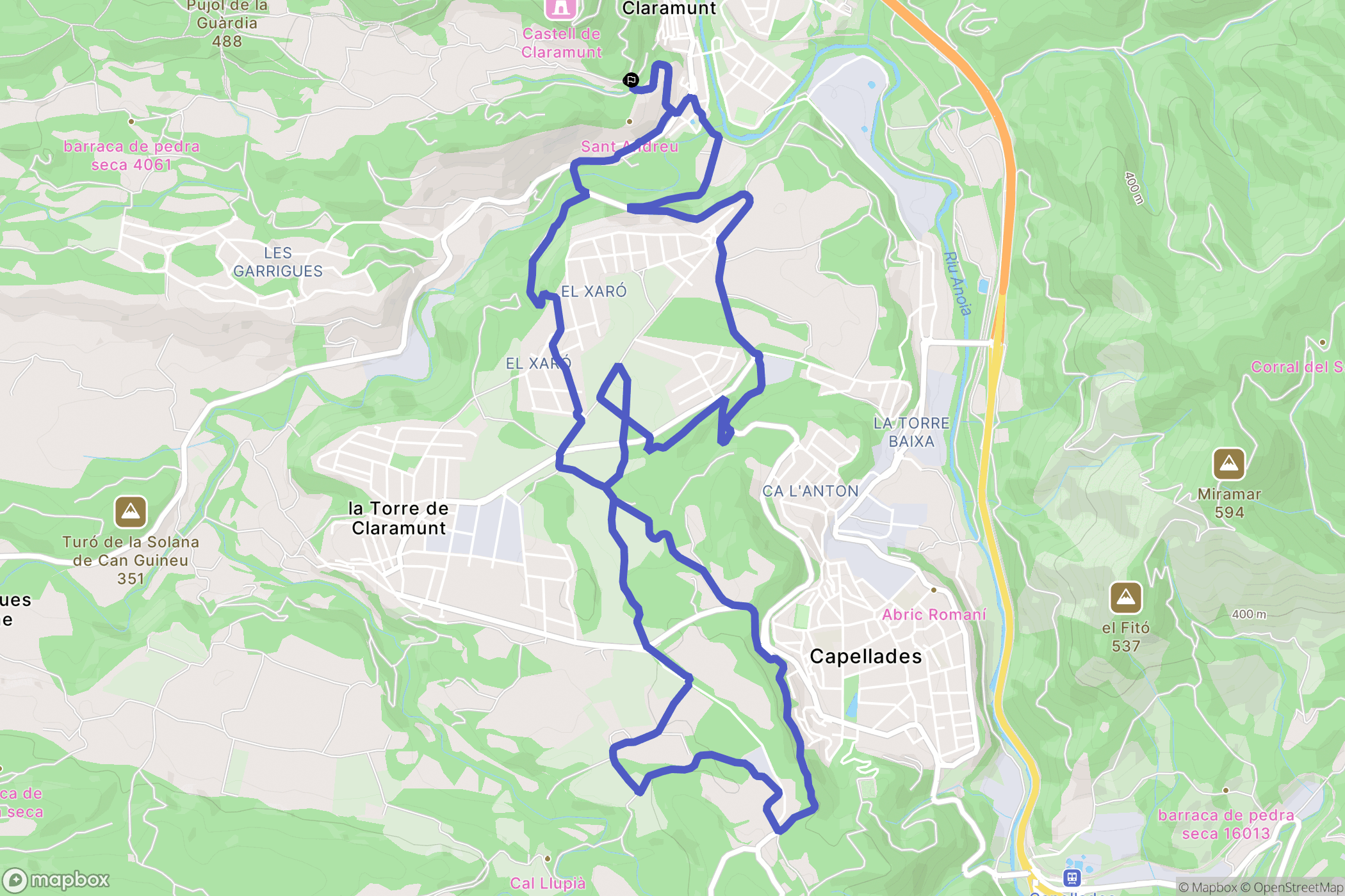 La Pobla de Claramunt : carte du parcours de randonnée - Spain