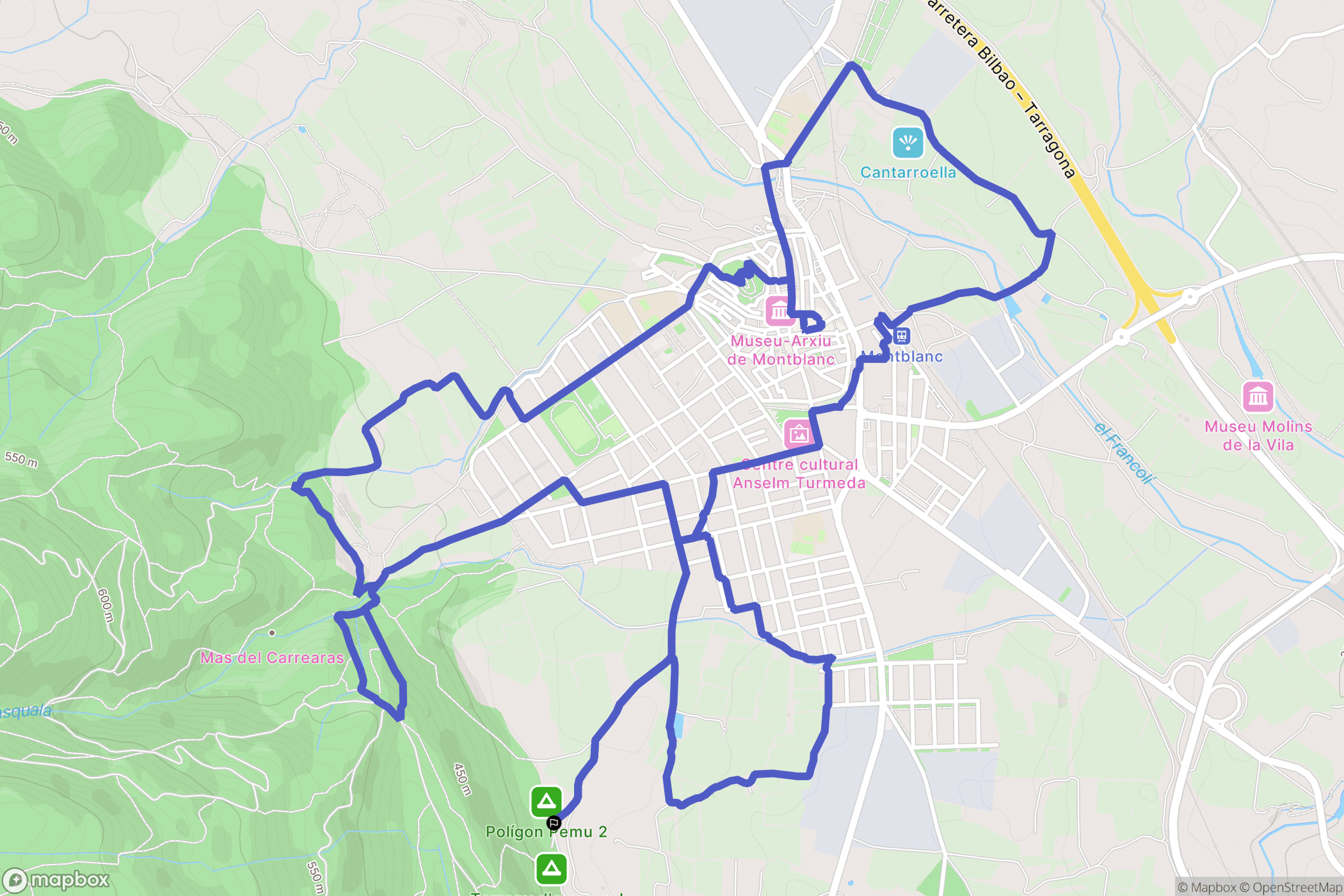 Montblanc : carte du parcours de randonnée - Spain