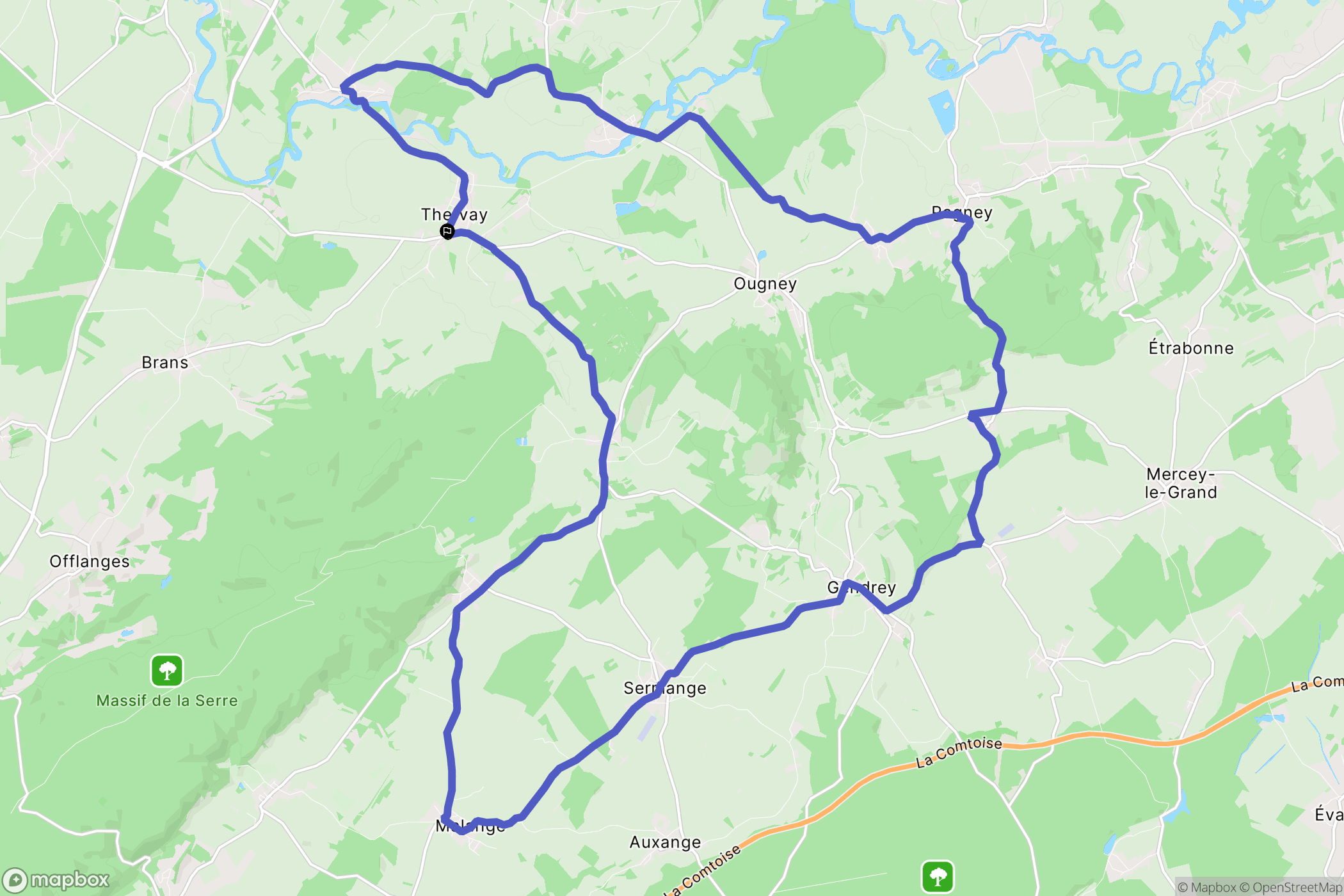 Thervay : carte du parcours de randonnée - France