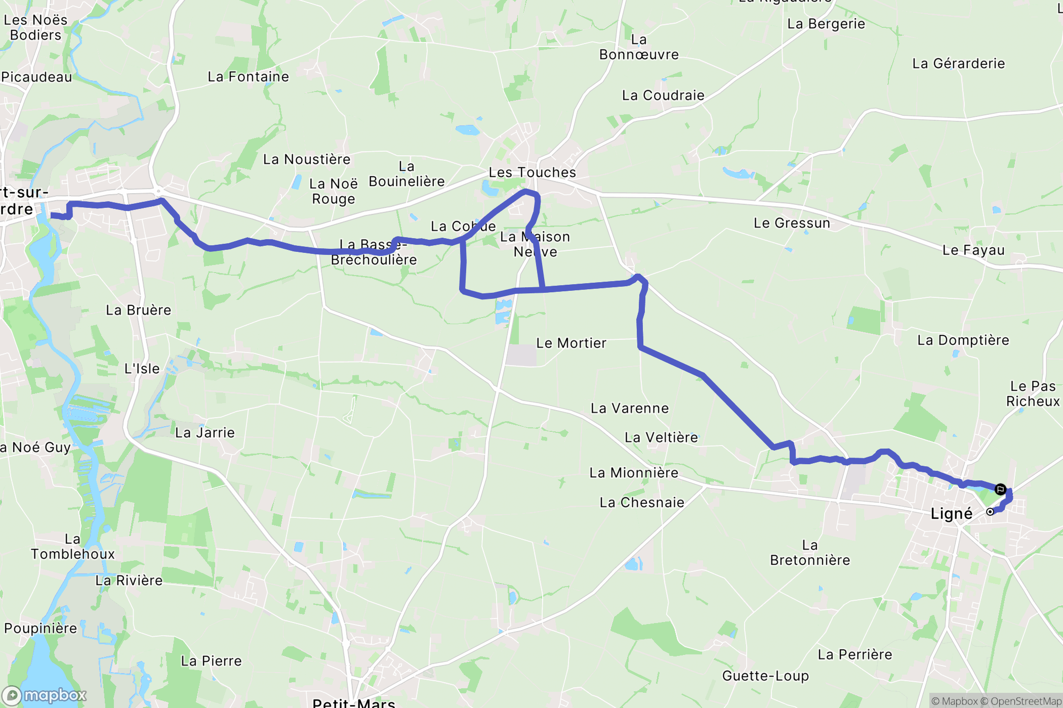 Ligné : carte du parcours de randonnée - France