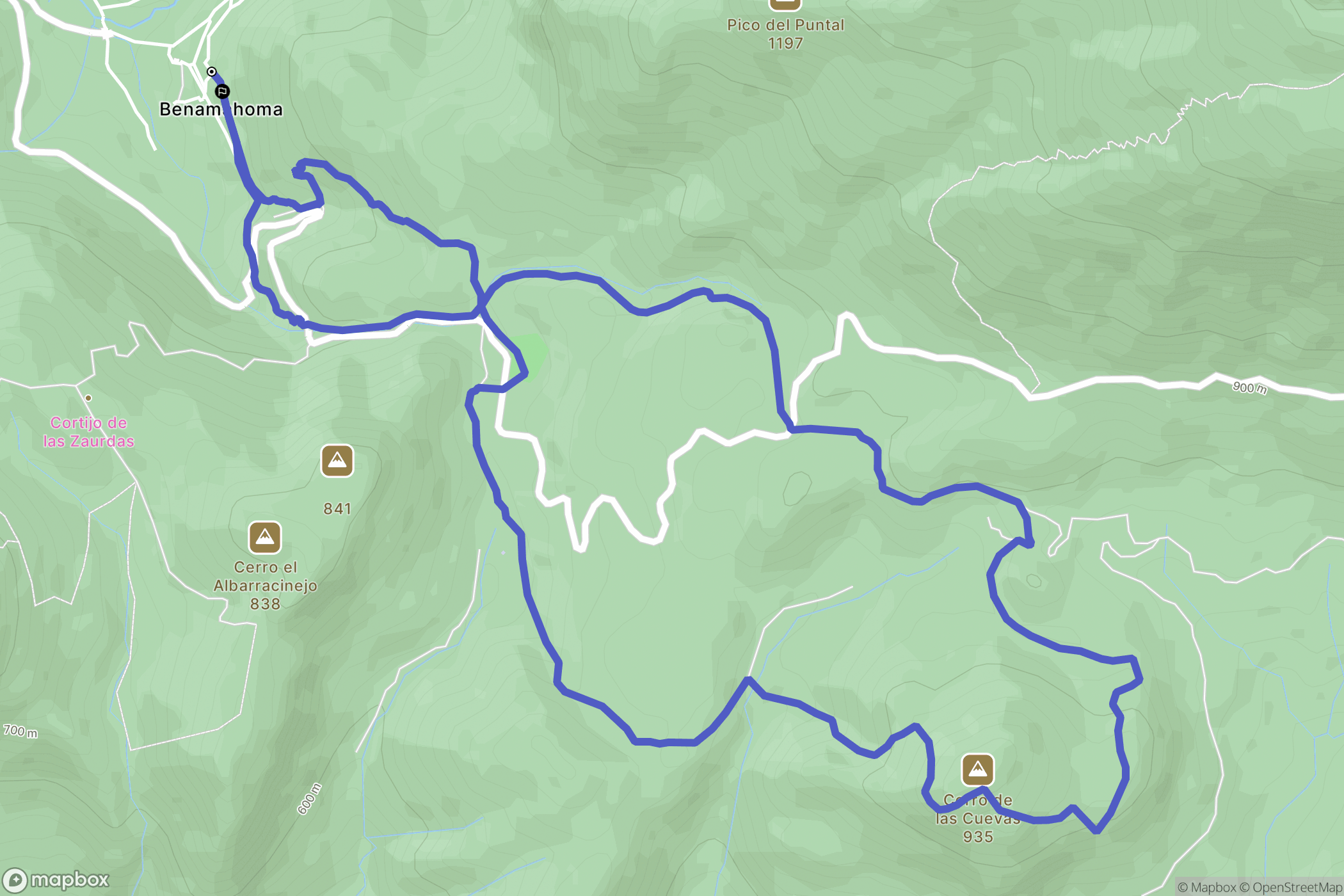 Benamahoma : carte du parcours de randonnée - Spain