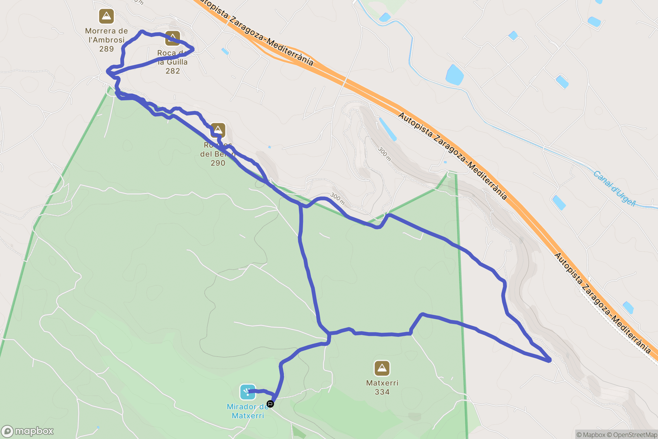 Puigverd de Lleida : carte du parcours de randonnée - Spain