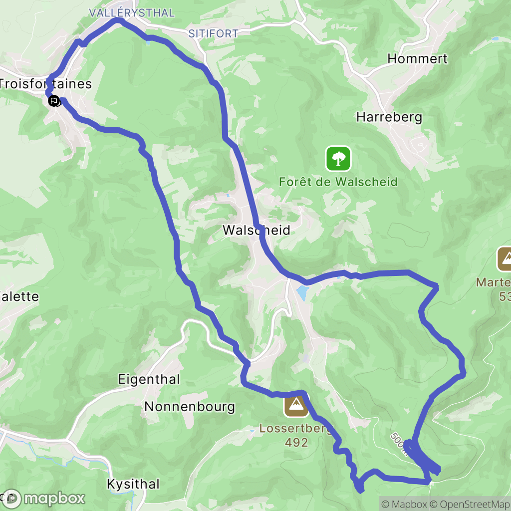 Troisfontaines : carte du parcours de randonnée - France