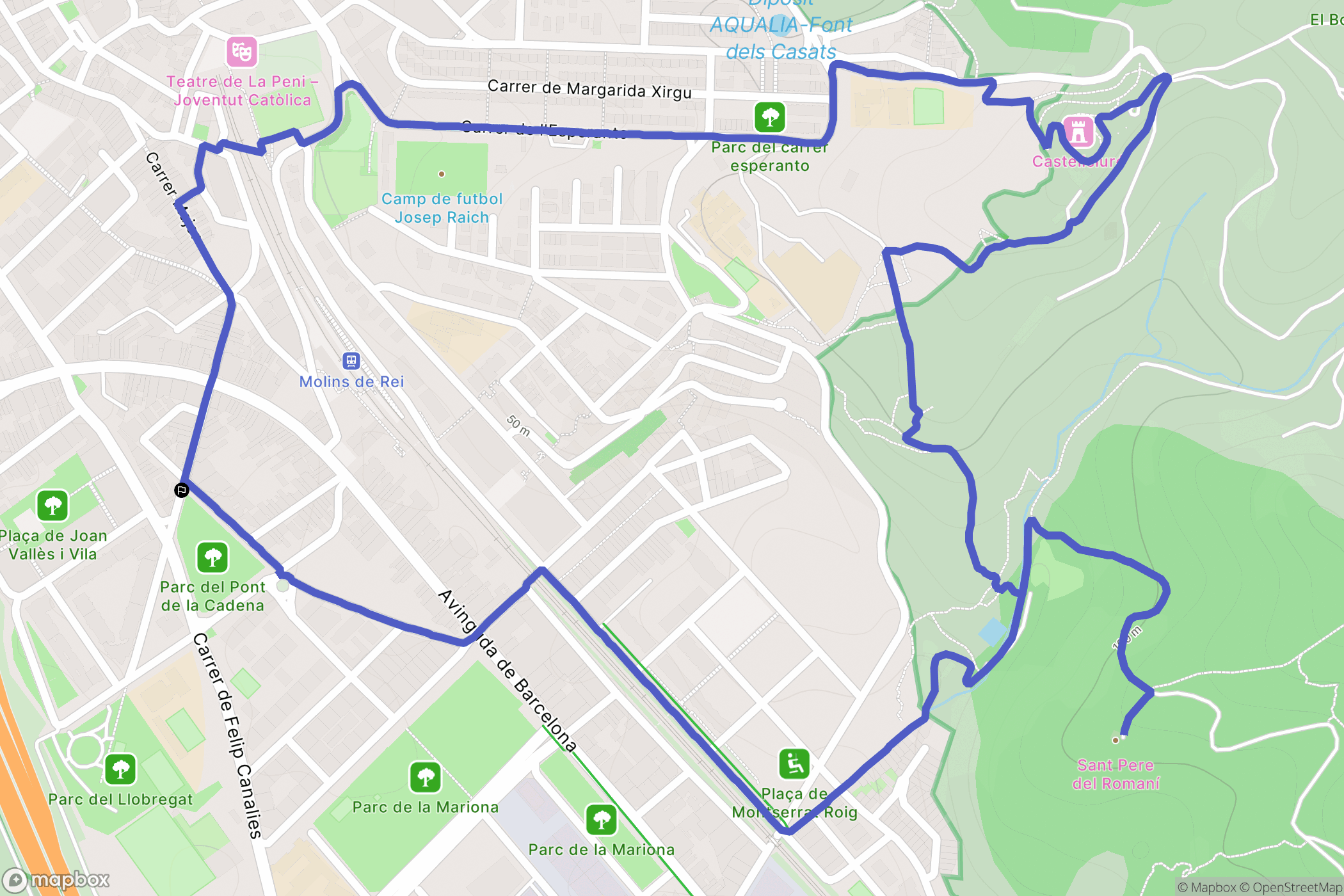 Molins de Rei : carte du parcours de randonnée - Spain