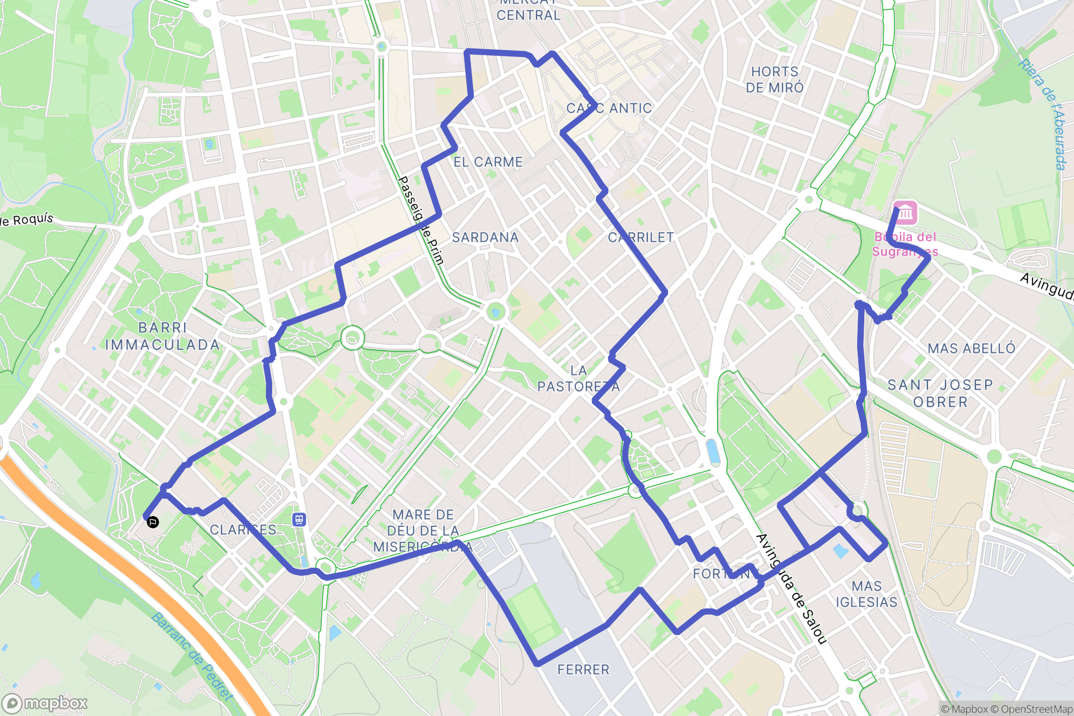Reus : carte du parcours de randonnée - Spain
