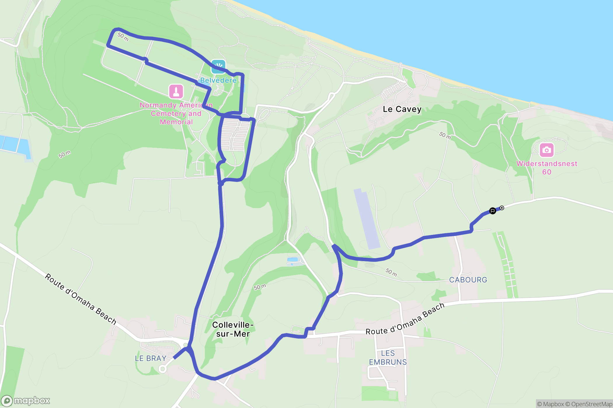 Colleville-sur-Mer : carte du parcours de randonnée - France