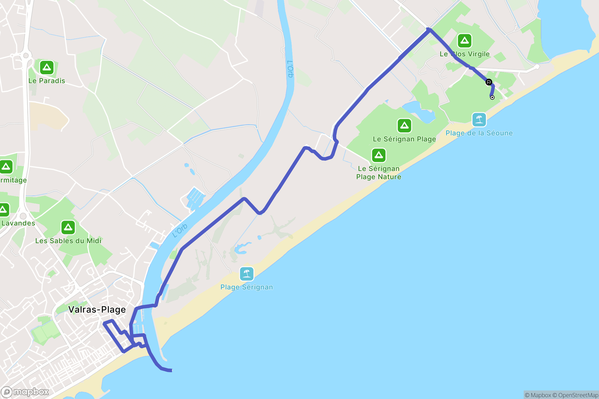 Sérignan : carte du parcours de randonnée - France