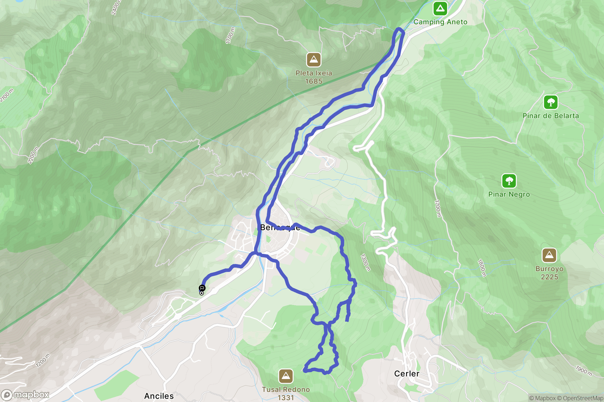 Benasque : carte du parcours de randonnée - Spain