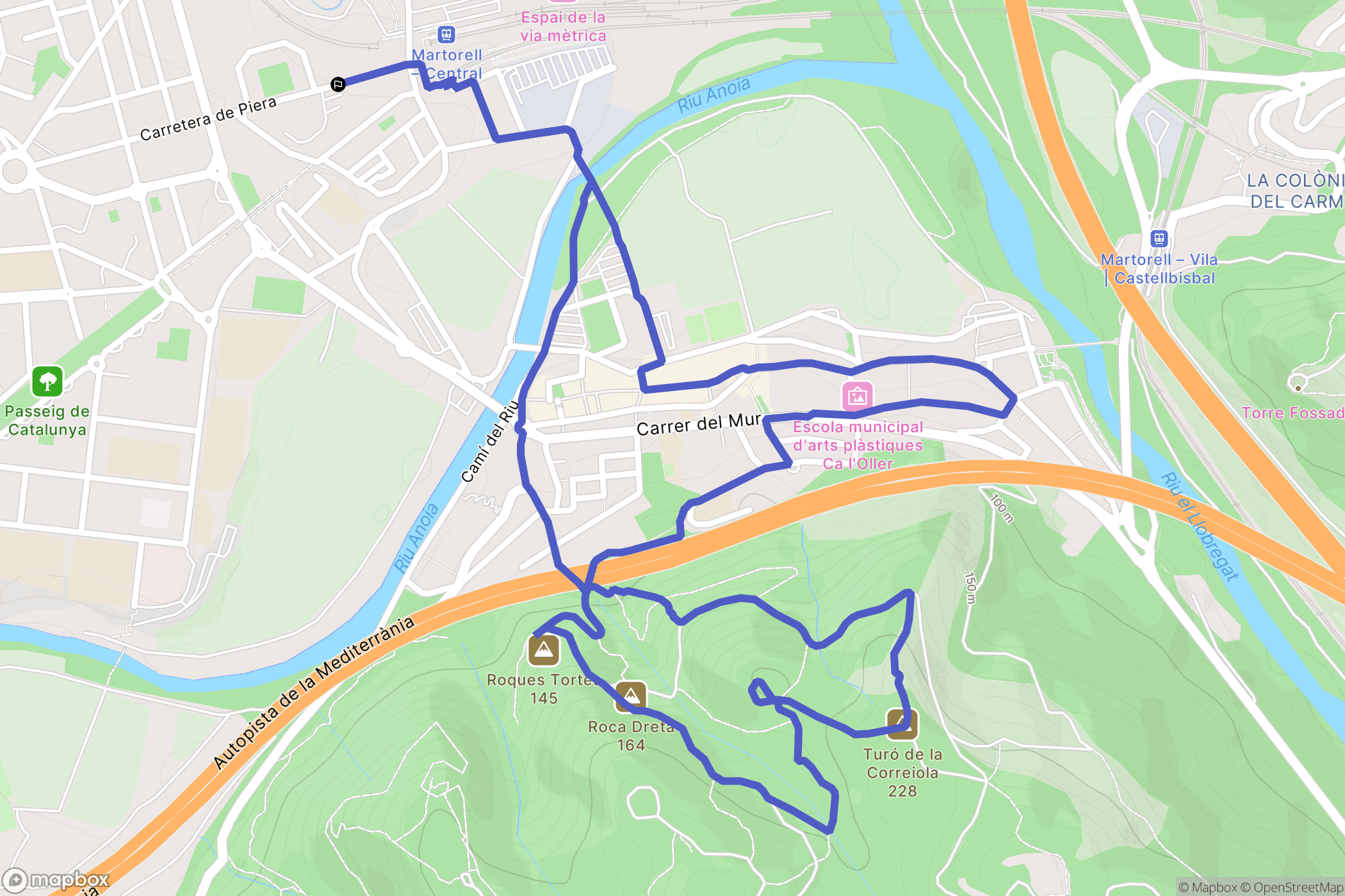Martorell : carte du parcours de randonnée - Spain