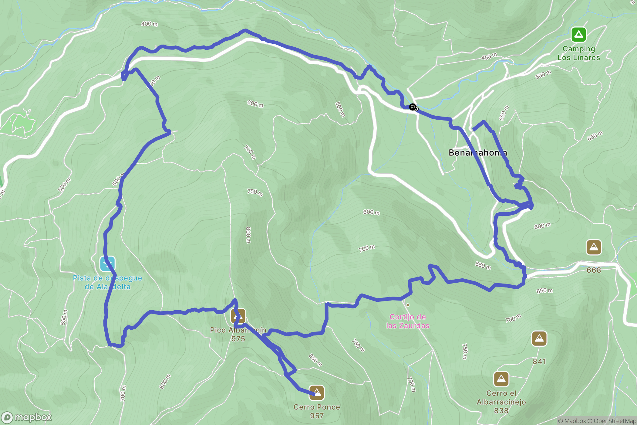 Benamahoma : carte du parcours de randonnée - Spain