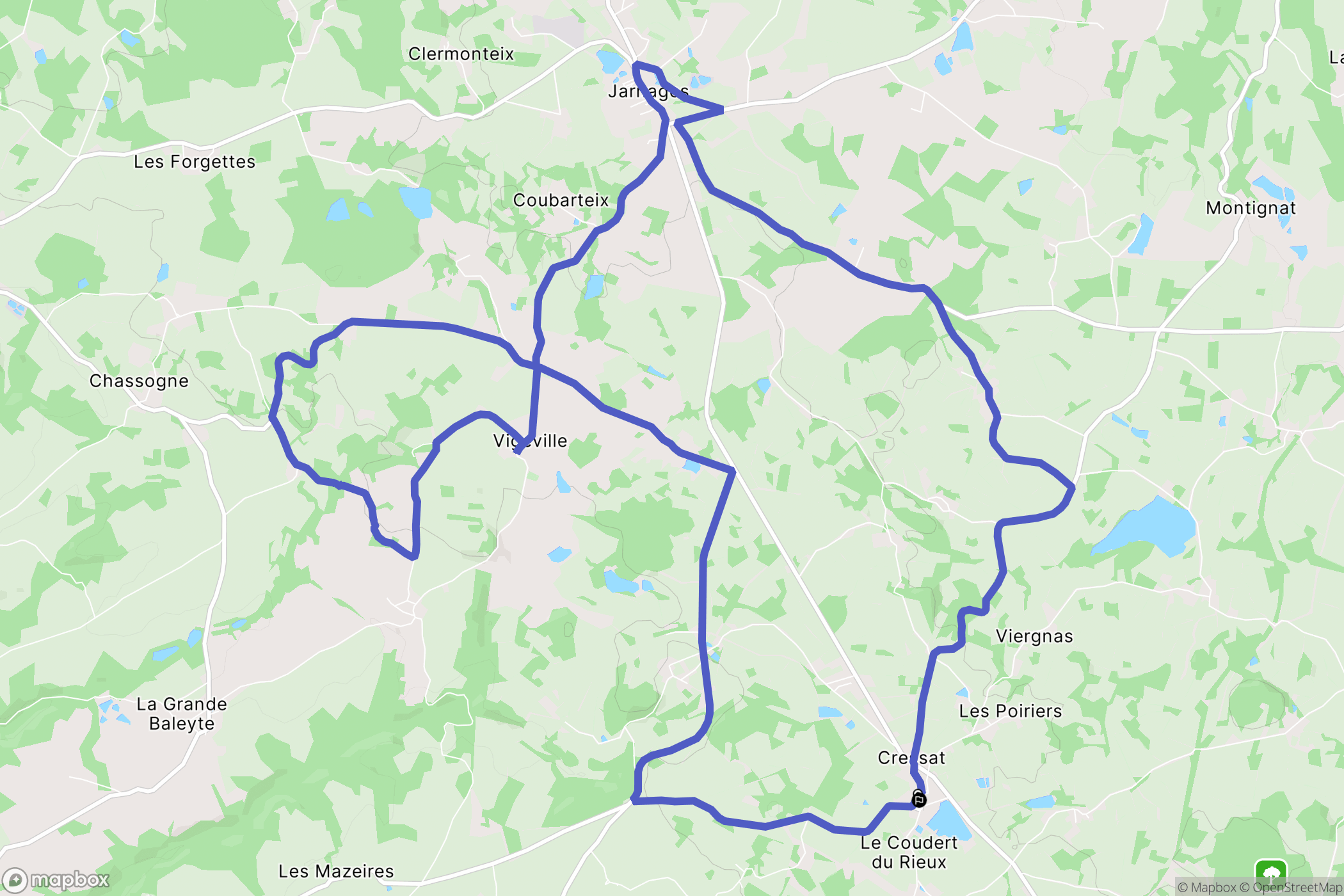 Cressat : carte du parcours de randonnée - France