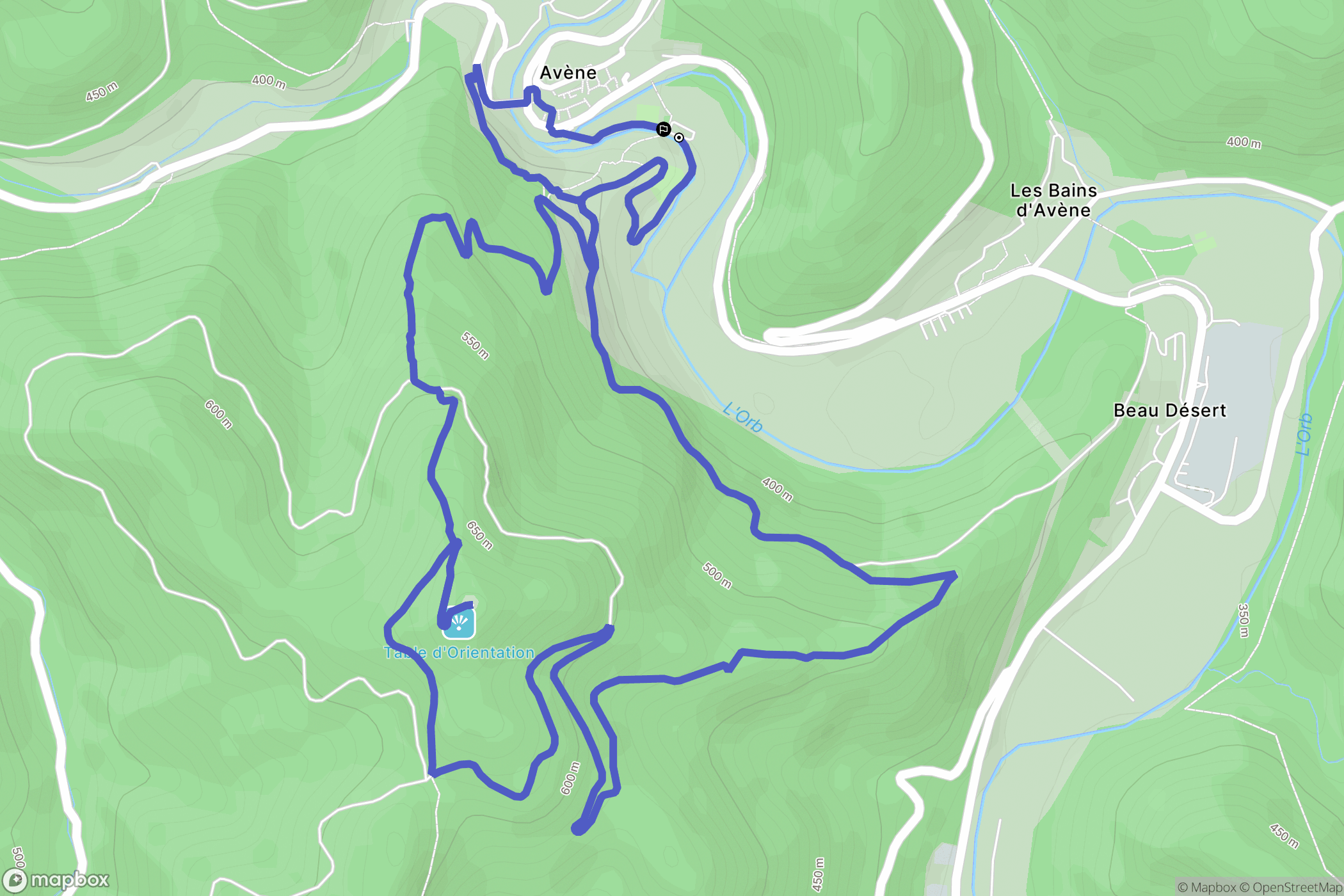 Avène : carte du parcours de randonnée - France