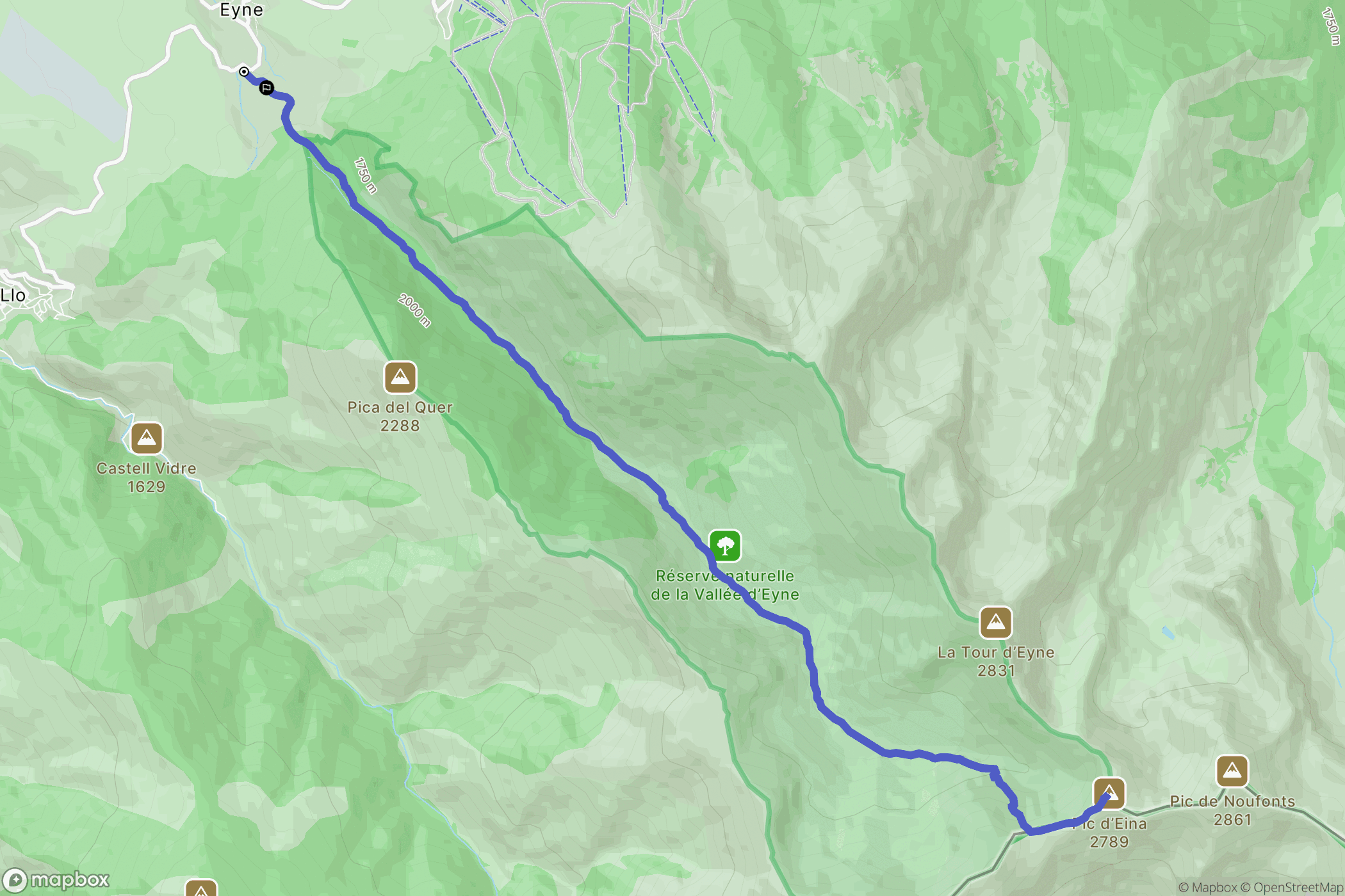 Eyne : carte du parcours de randonnée - France