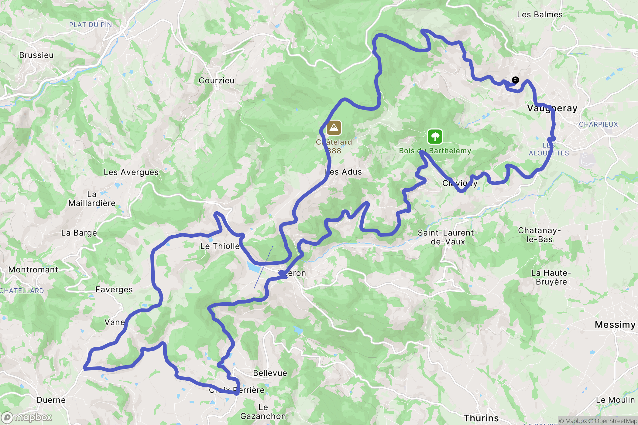 Vaugneray : carte du parcours de randonnée - France