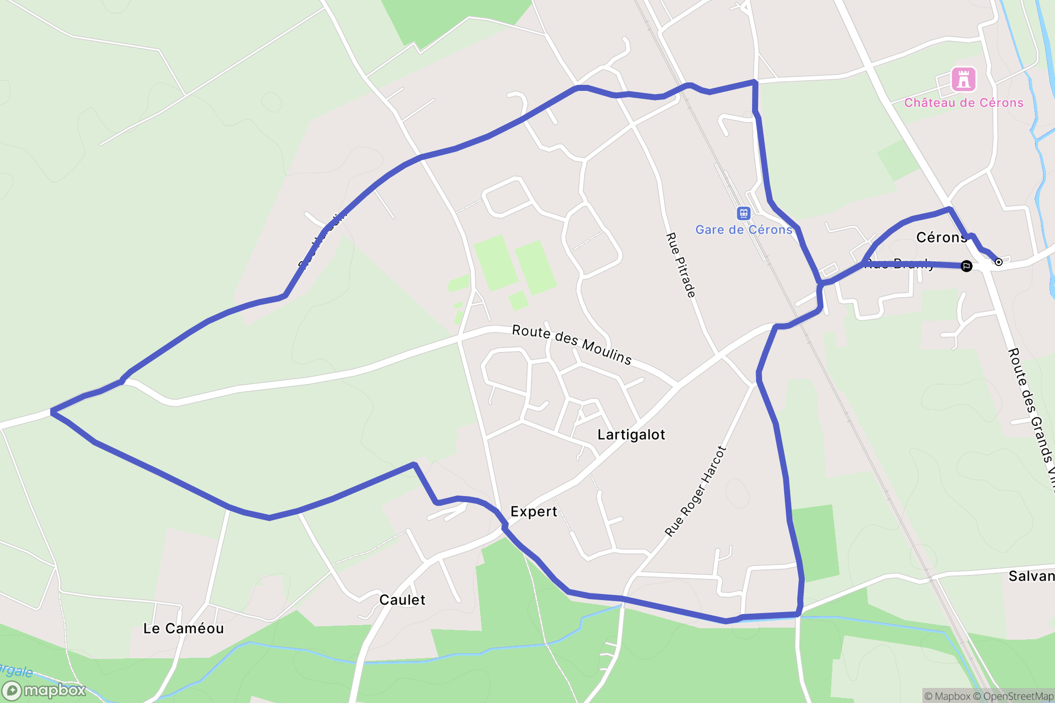 Cérons : carte du parcours de randonnée - France