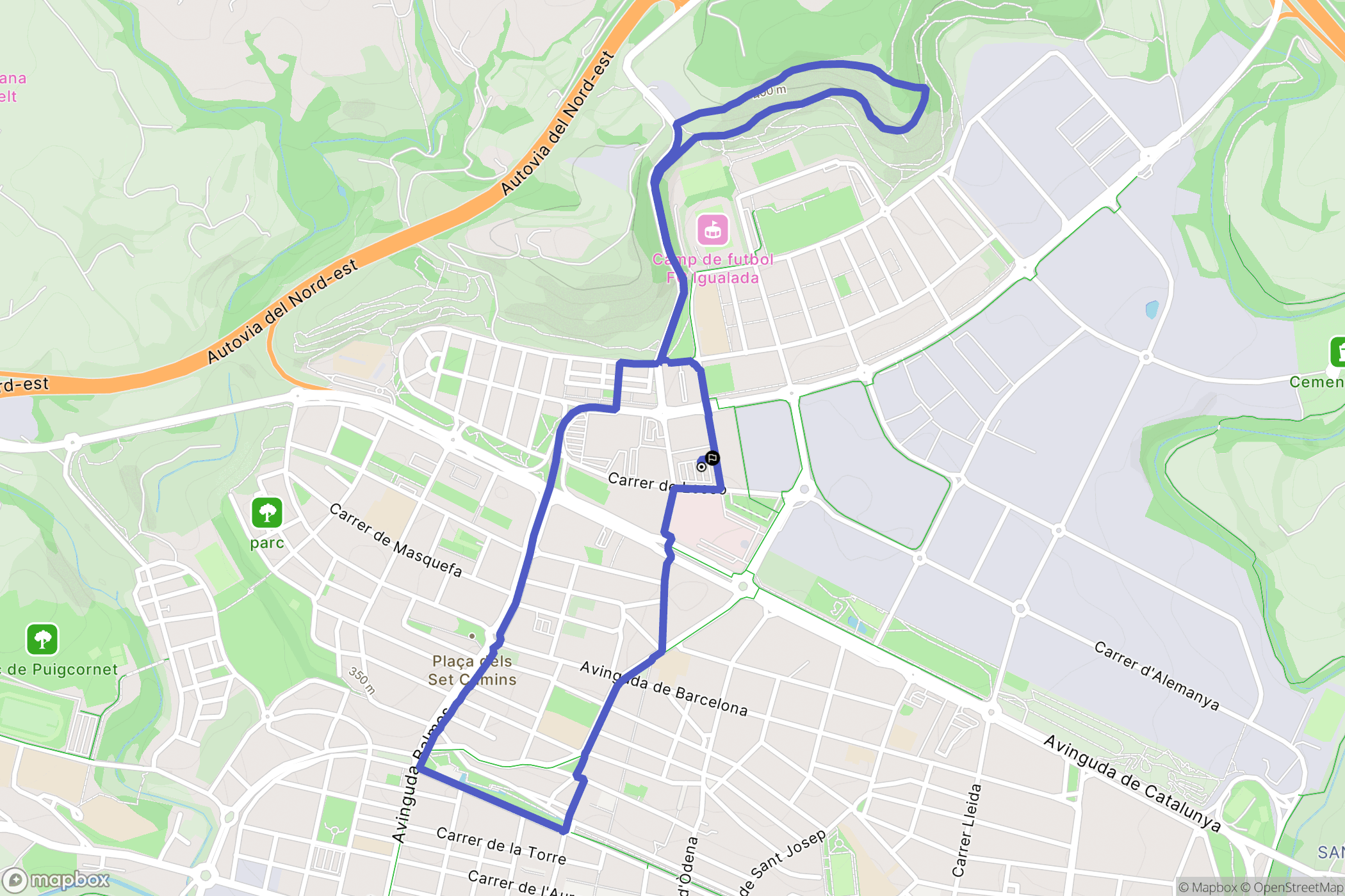 Igualada : carte du parcours de randonnée - Spain