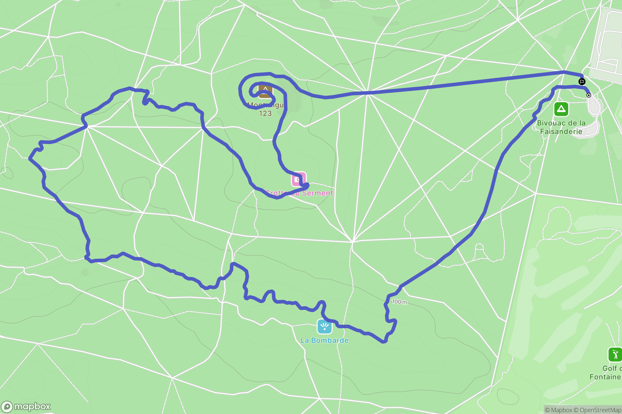 Fontainebleau : carte du parcours de randonnée - France