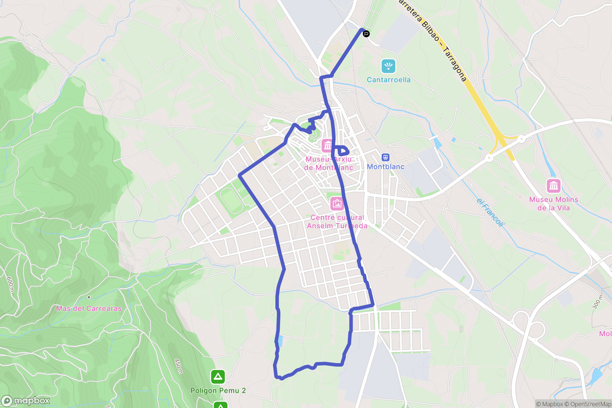 Montblanc : carte du parcours de randonnée - Spain
