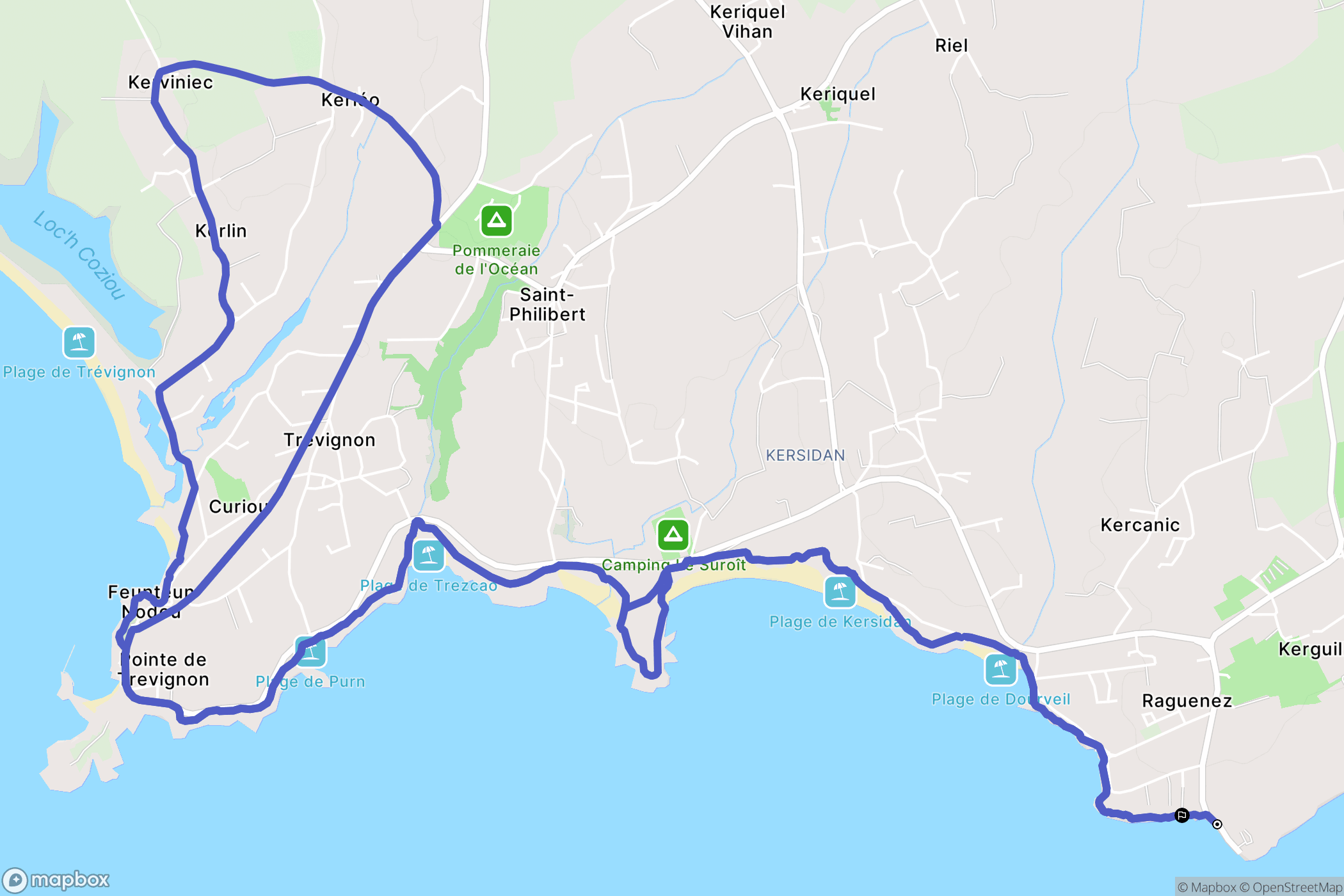 Névez : carte du parcours de randonnée - France