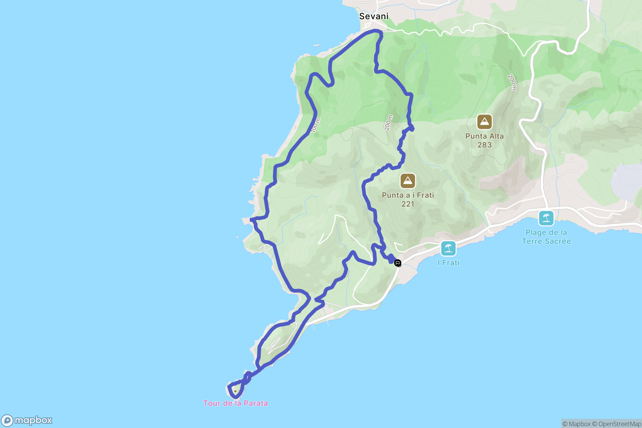 Ajaccio : carte du parcours de randonnée - France