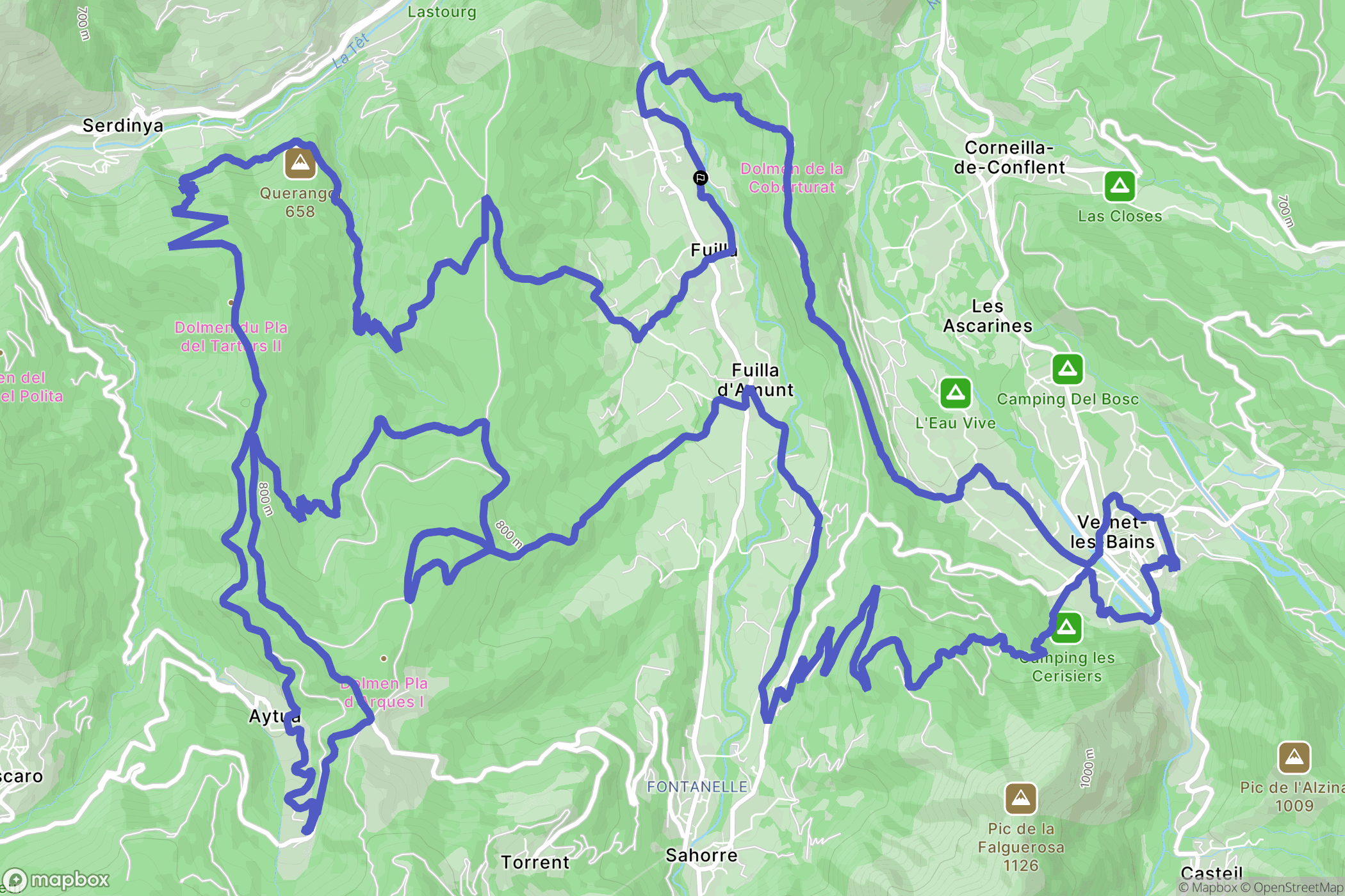 Fuilla : carte du parcours de randonnée - France