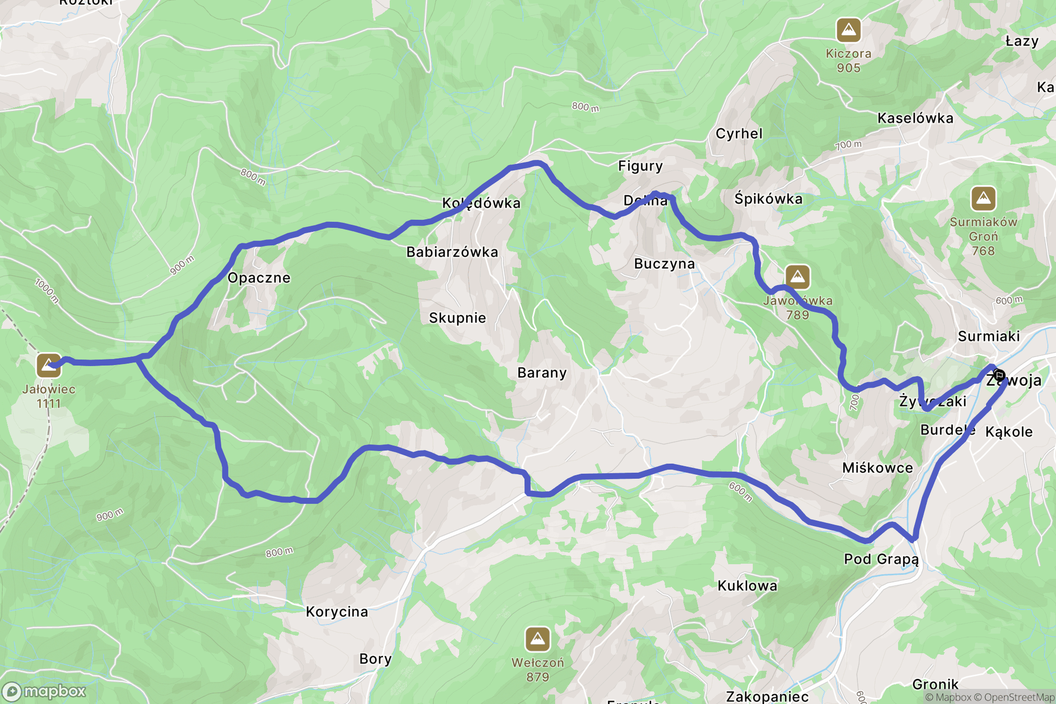 Zawoja: mapa trasy - Poland