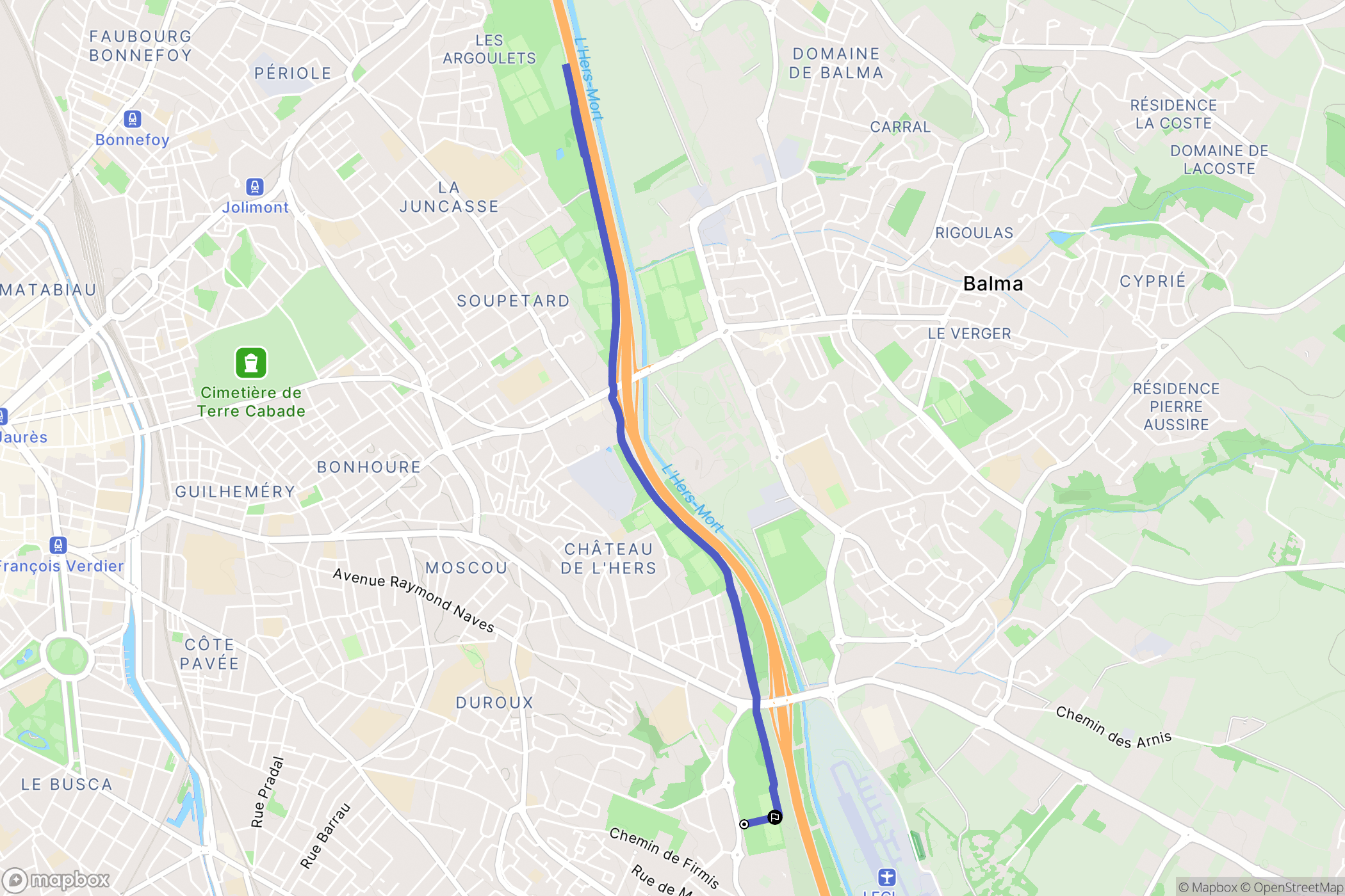 Toulouse : carte du parcours de randonnée - France