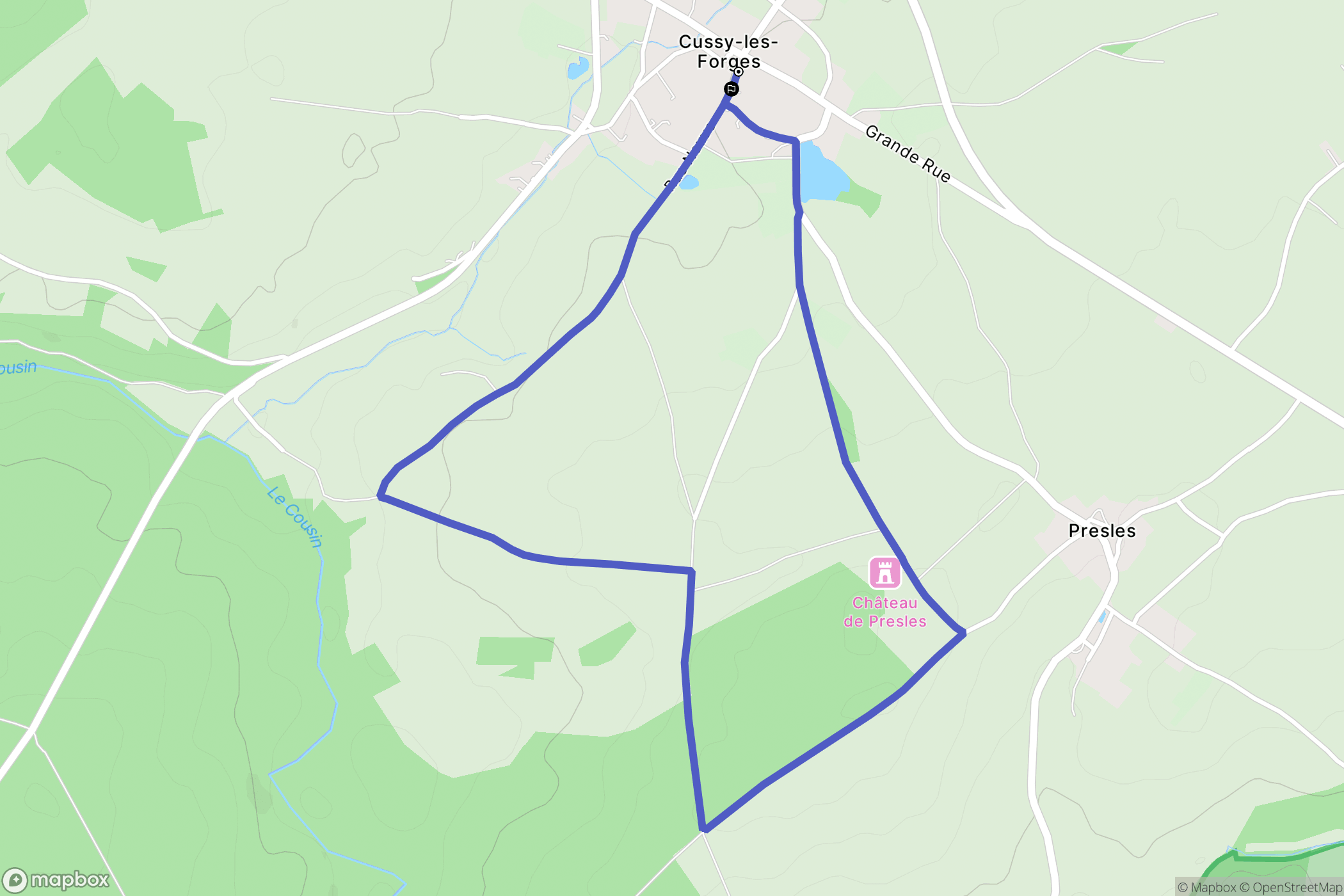 Cussy-les-Forges : carte du parcours de randonnée - France