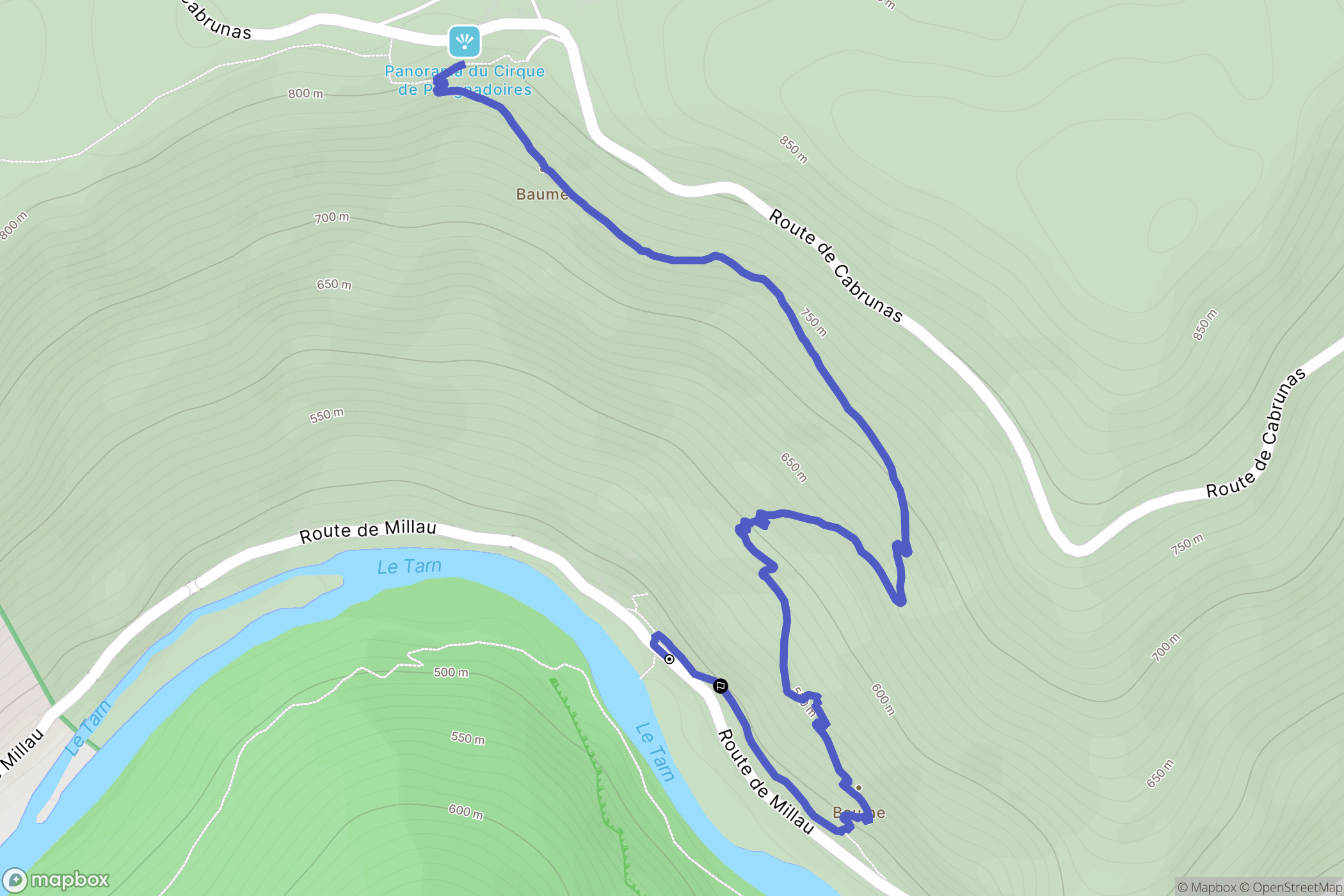 Gorges du Tarn Causses : carte du parcours de randonnée - France