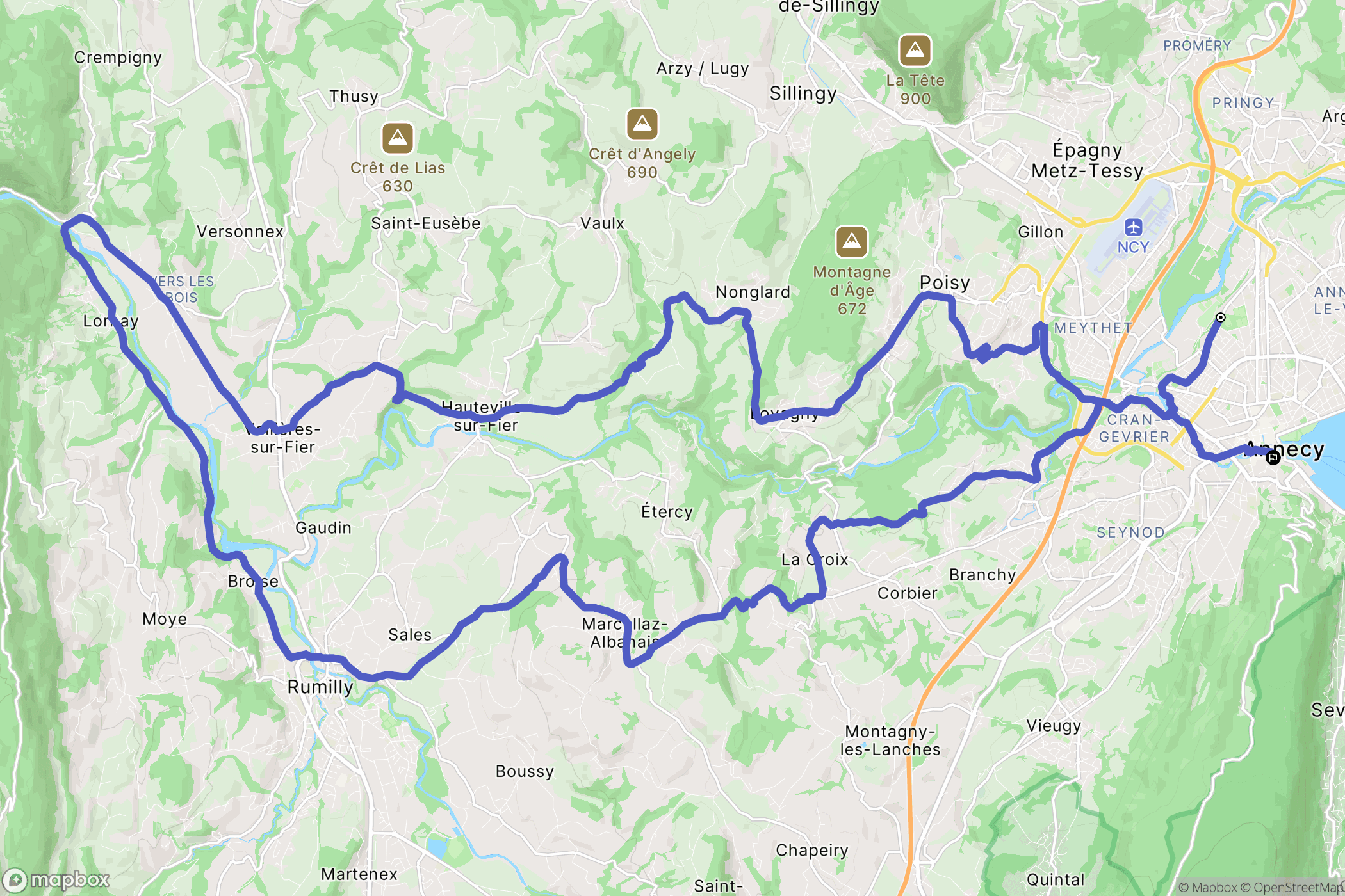 Annecy : carte du parcours de randonnée - France
