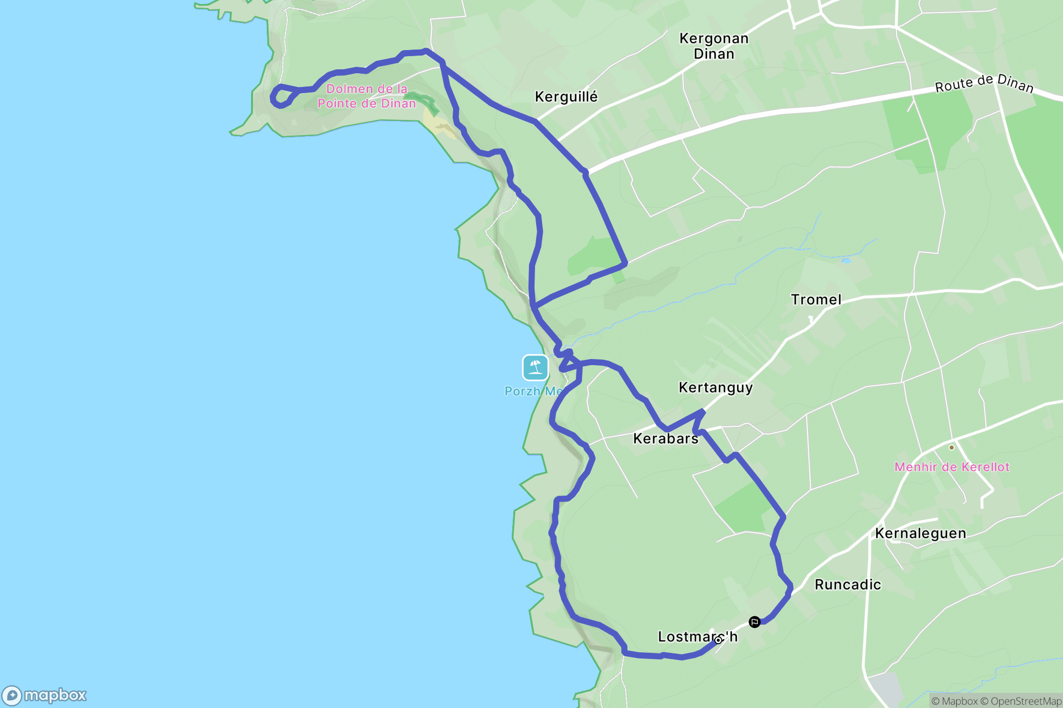 Crozon : carte du parcours de randonnée - France