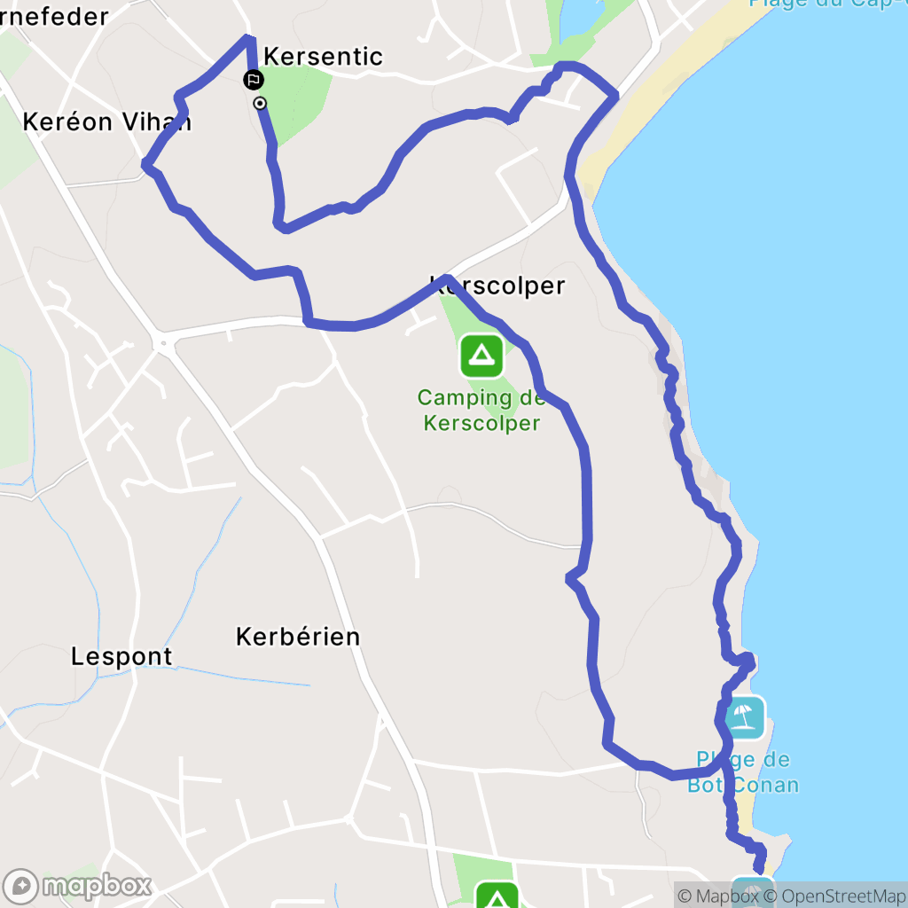 Fouesnant : carte du parcours de randonnée - France