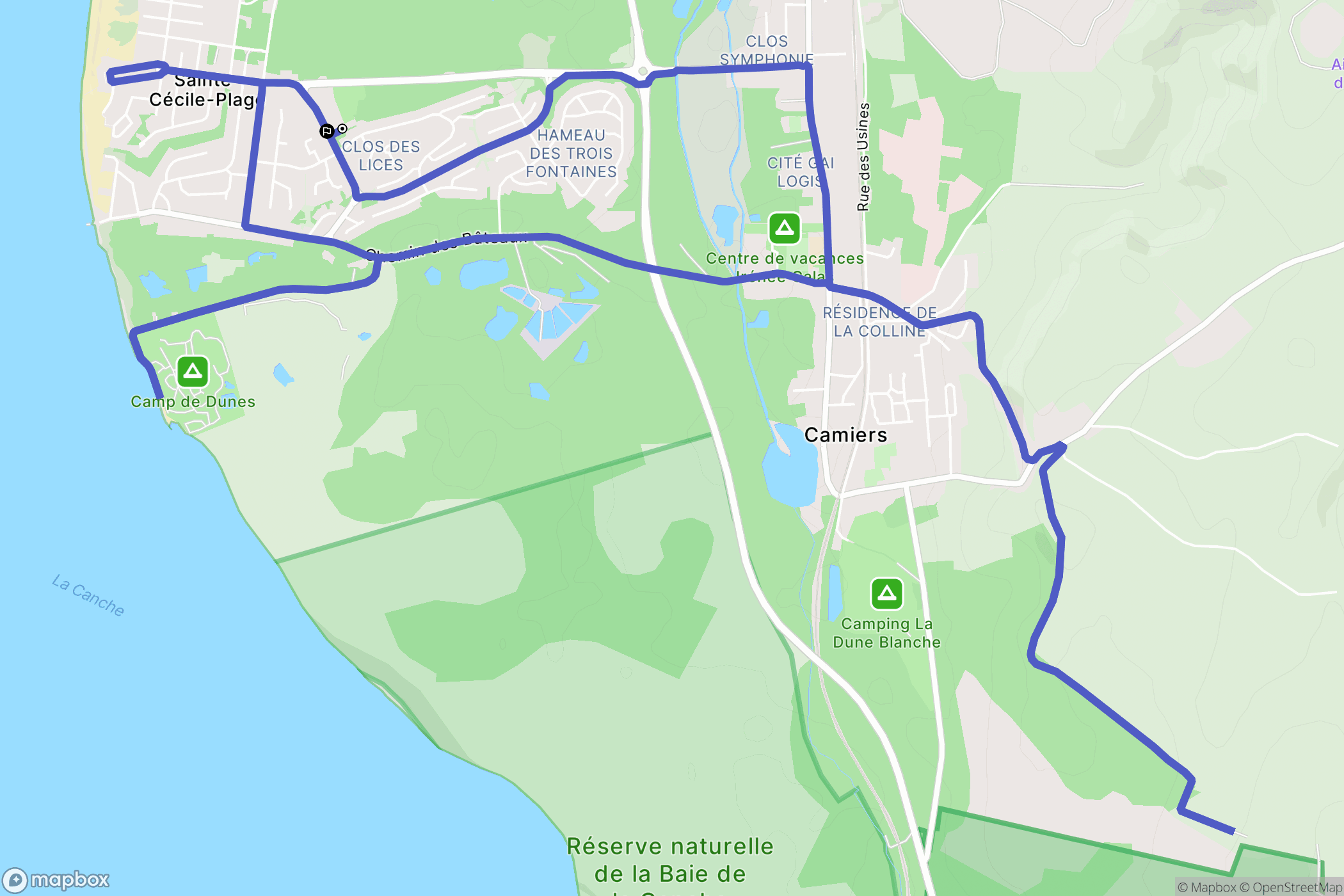Camiers : carte du parcours de randonnée - France