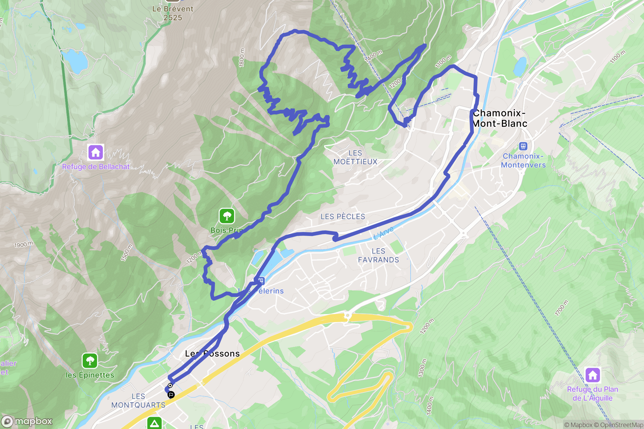 Chamonix-Mont-Blanc : carte du parcours de randonnée - France