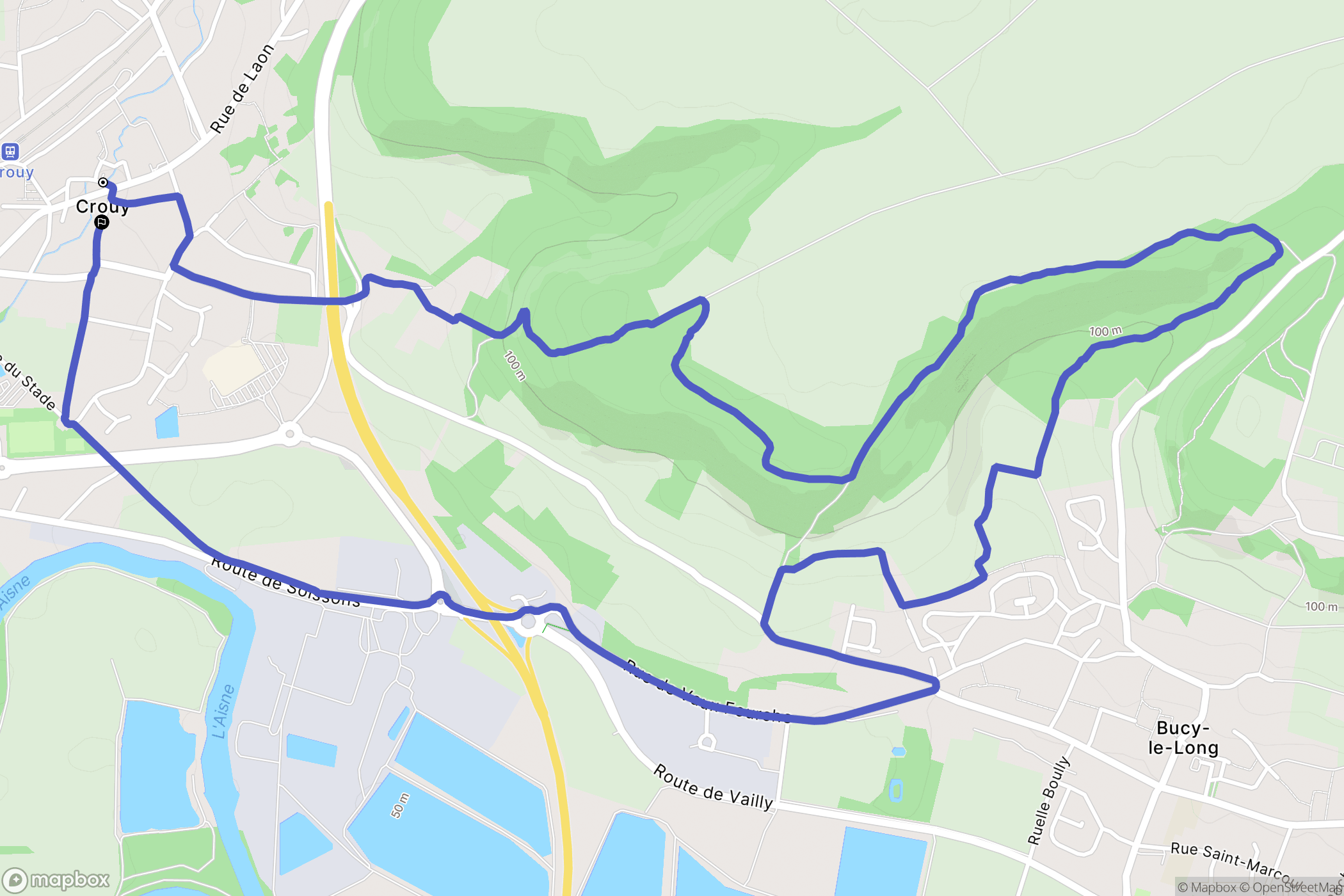 Crouy : carte du parcours de randonnée - France
